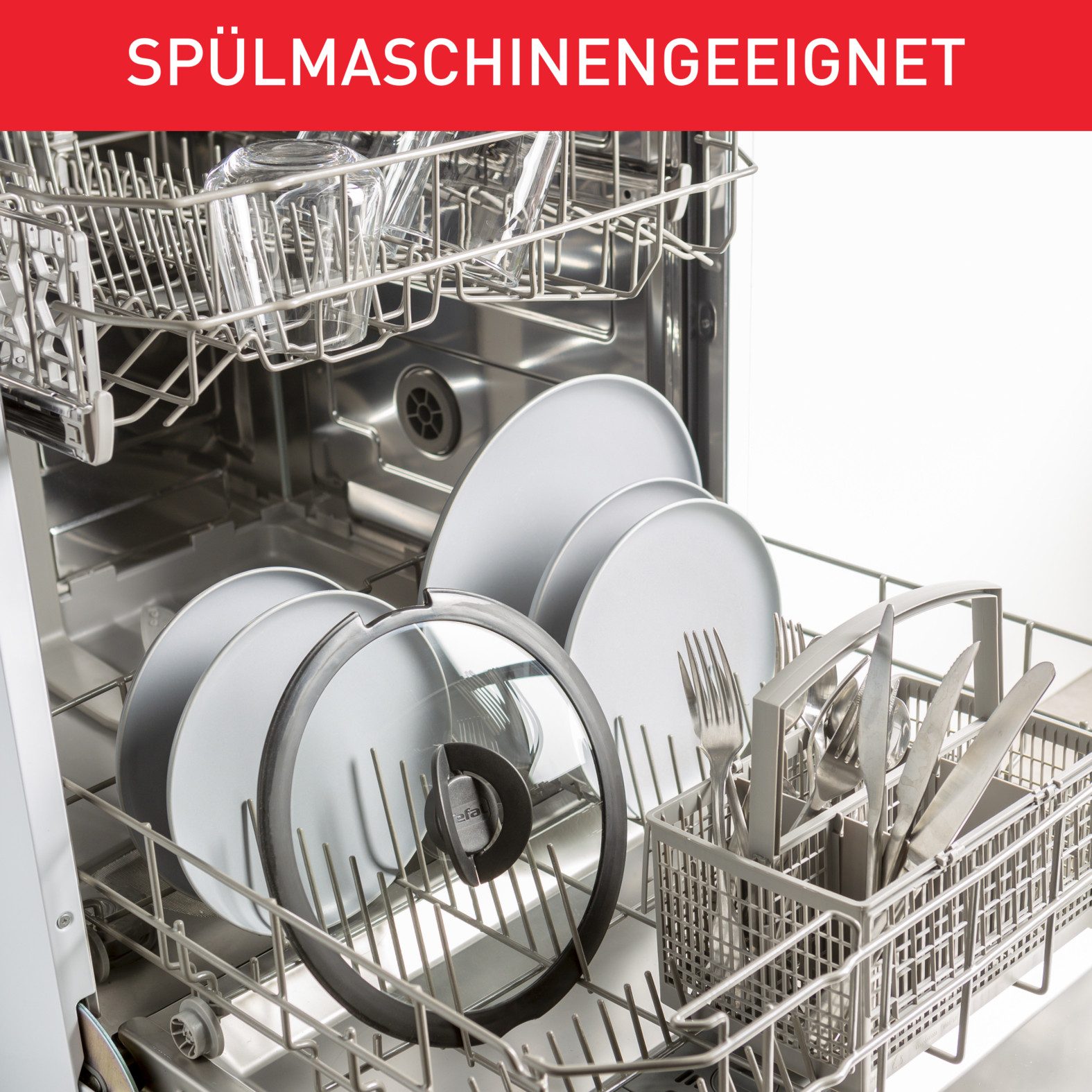 Tefal Deksel 98491 Ingenio 16/18/20 cm uitstekend voor ingenio-pannen, glazen deksel met siliconenrand, klapgrepen (set, 3-delig)