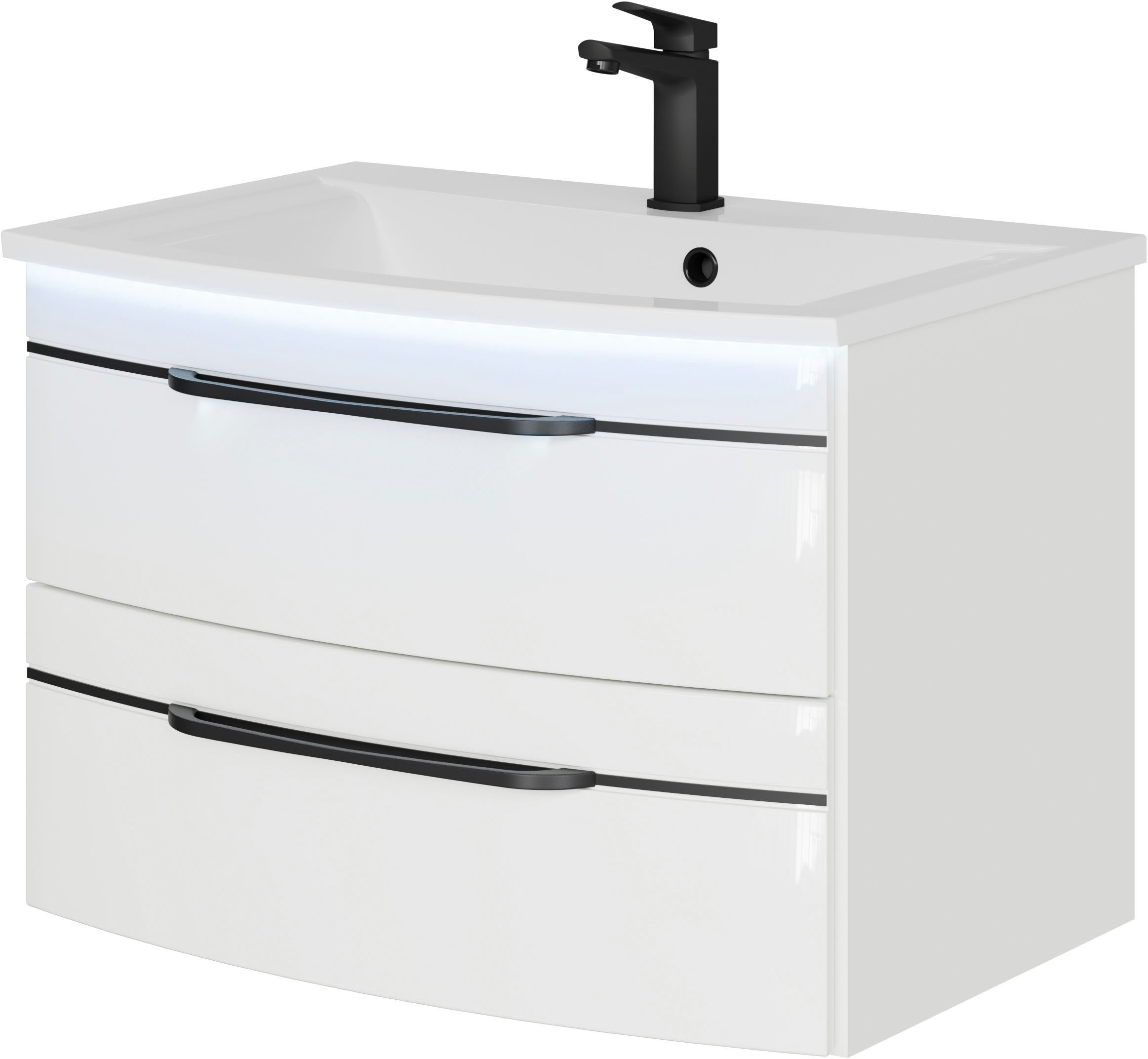 Saphir Wastafelonderkast Serie 7045 mineraalmarmeren wastafel en onderkast, 71,5 cm breed wastafelmeubels wit