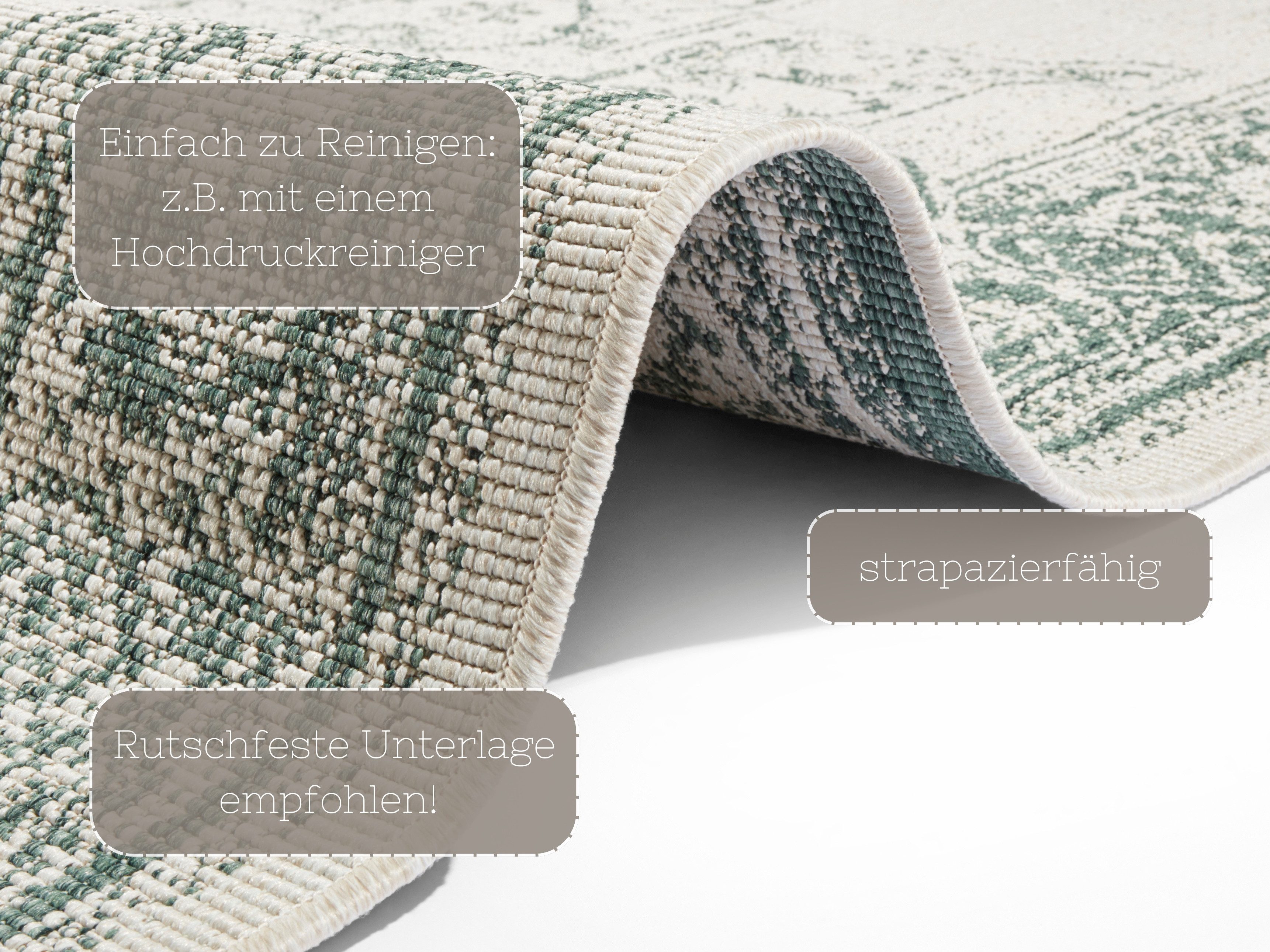 NORTHRUGS Vloerkleed Borbon tweezijdig te gebruiken kleed Geschikt voor binnen en buiten, weerbestendig, balkon, tuin, woonkamer, waterbestendig