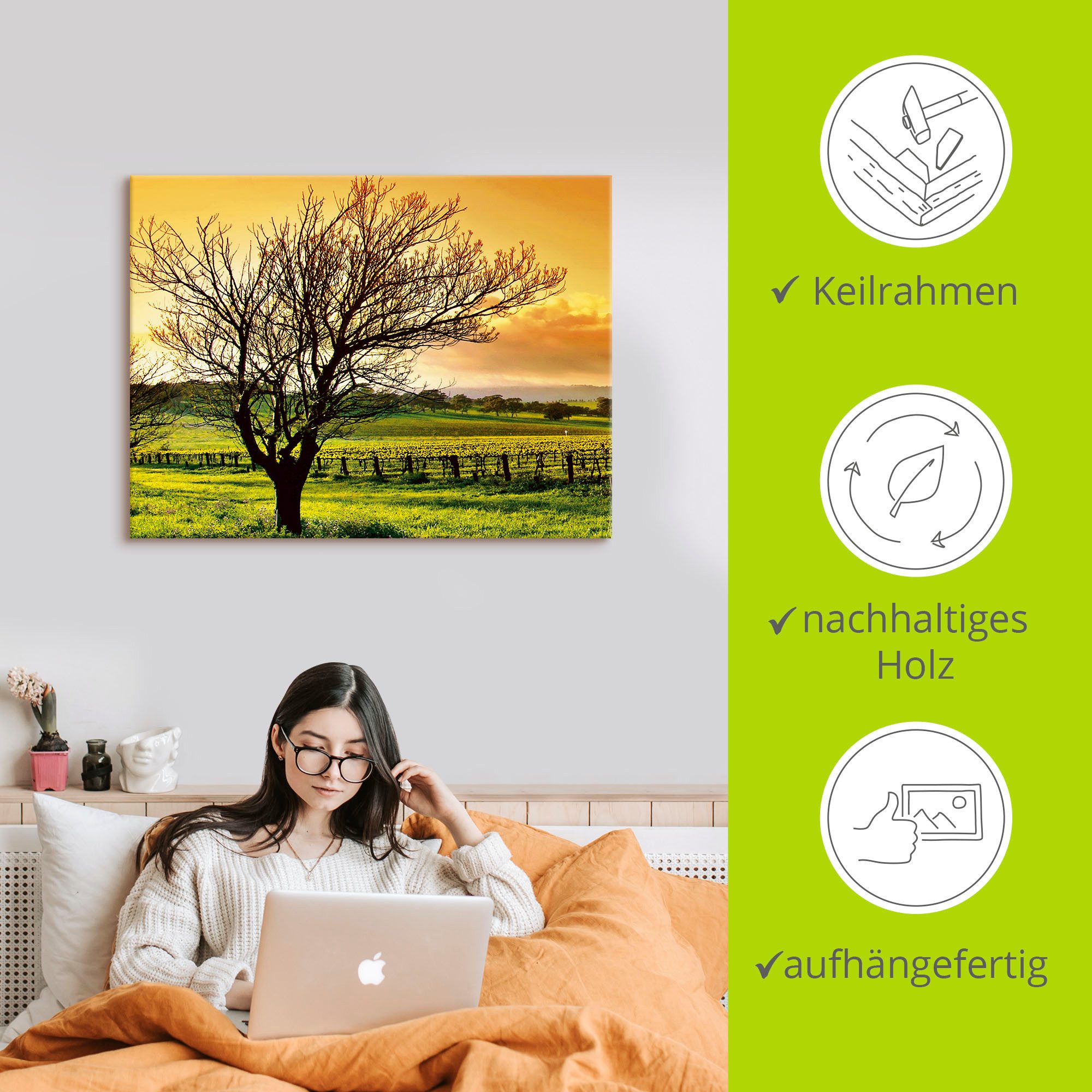 Artland Artprint op linnen Landschap met wijnbergen gespannen op een spieraam