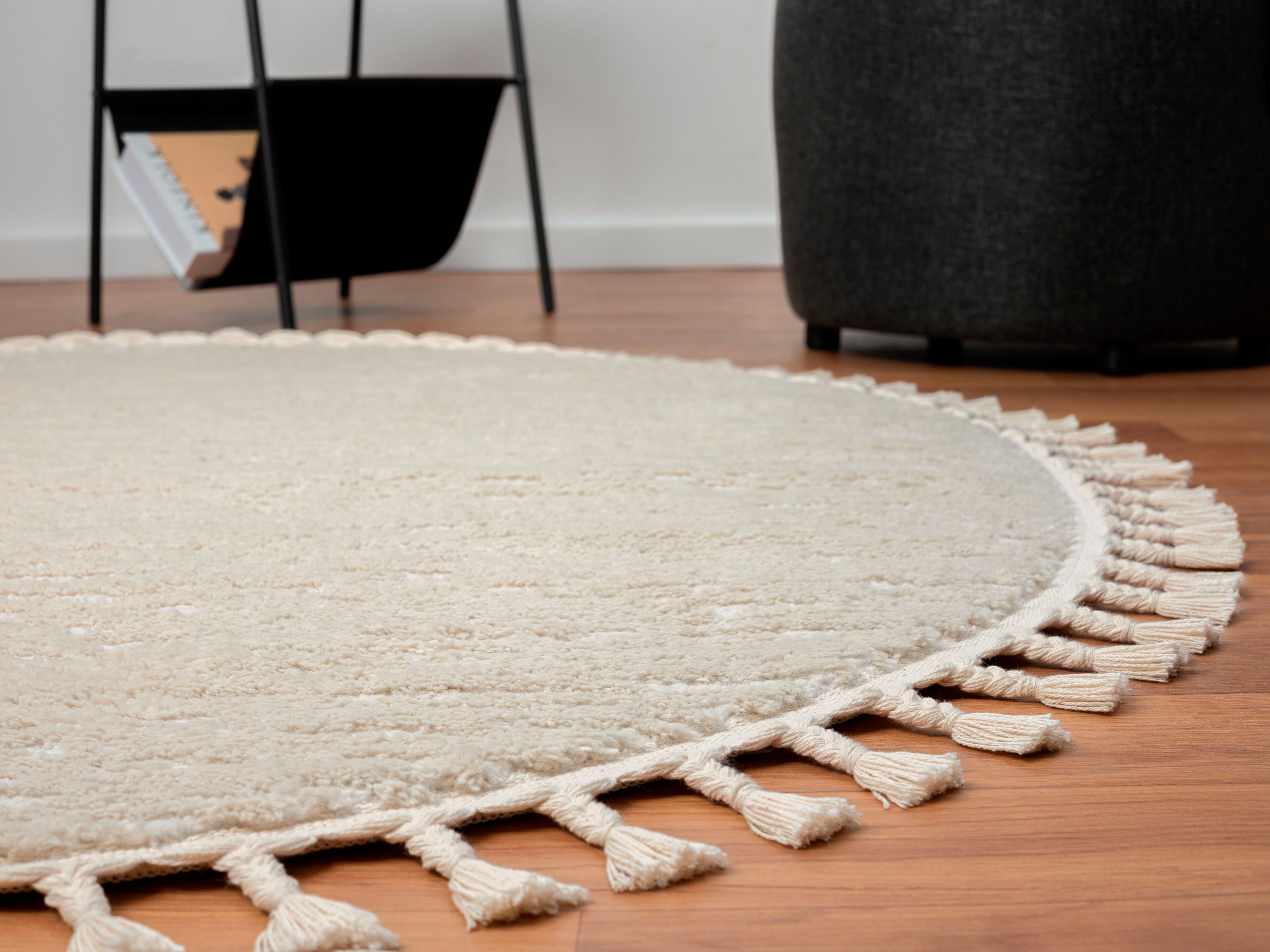 Myflair Möbel & Accessoires Hoogpolig vloerkleed Moroccan Pureness moderne tapijt, uni-kleuren, zacht door hoogpolig, met franjes