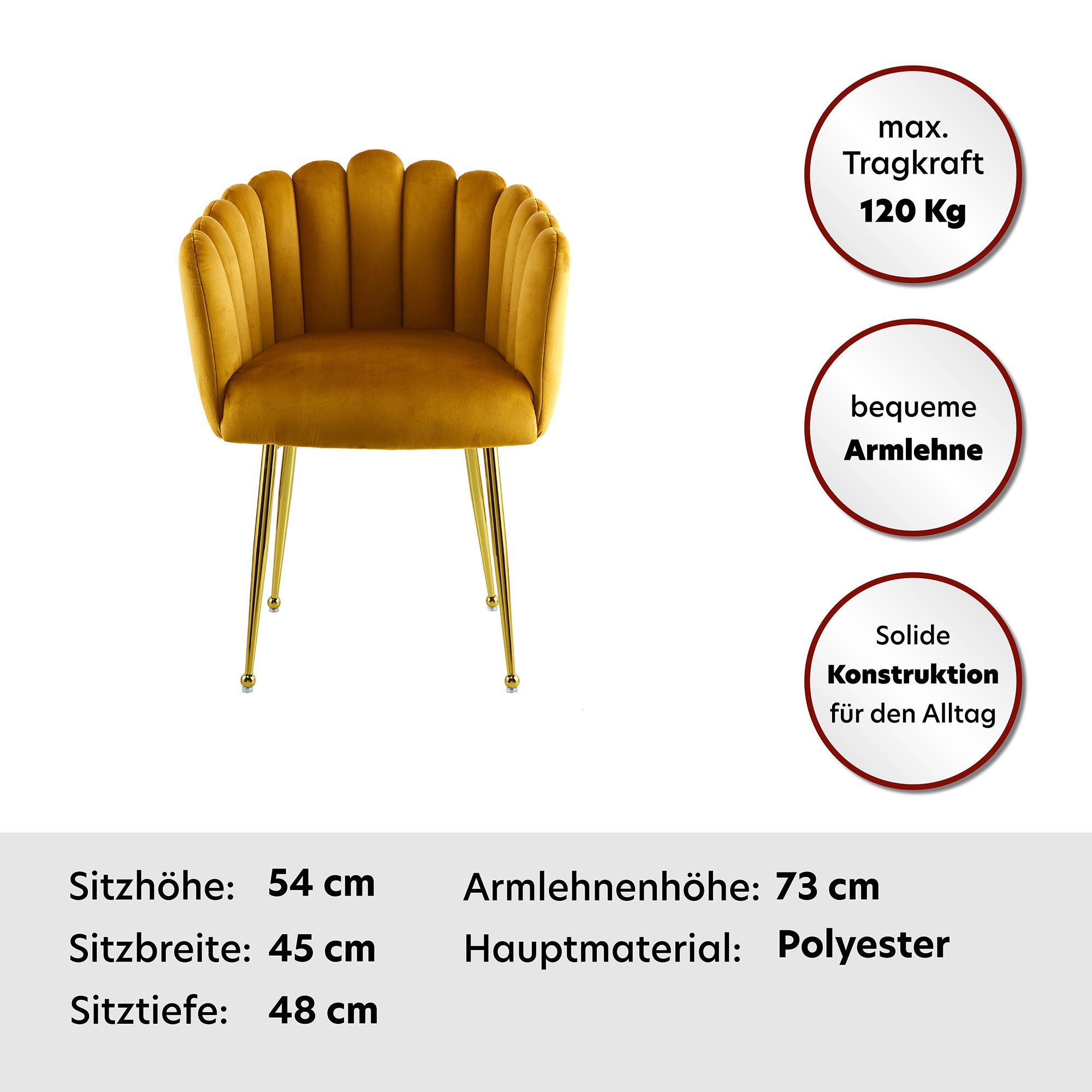 Kayoom Stoel Muna 125, BESTSELLER! opvallende rug-/armleuning in schelpvorm opvallende gevlochten rugleuning, fluwelen bekleding, goudkleurige poten (1 stuk)