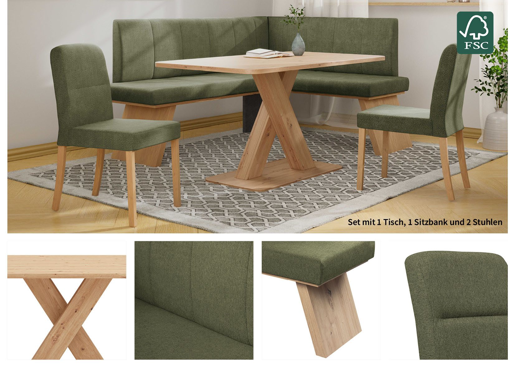 Home affaire Eethoek Nina Eetkamer zitgroep stoelen tafel en bank comfortabel gepolsterd (4-delig)