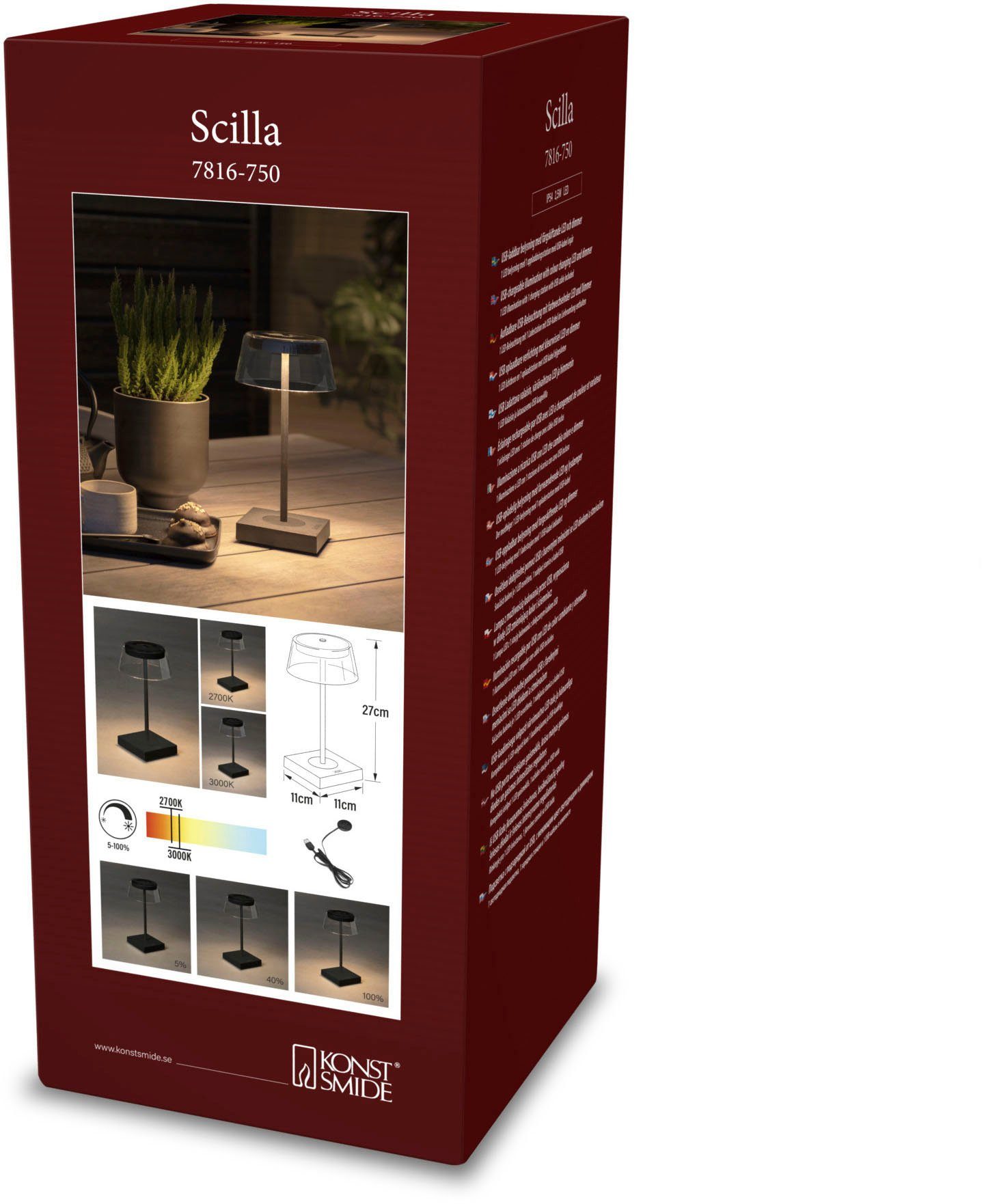 KONSTSMIDE Led-tafellamp Scilla Scilla LED USB-tafellamp, kleurtemperatuur, dimbaar (2 stuks)