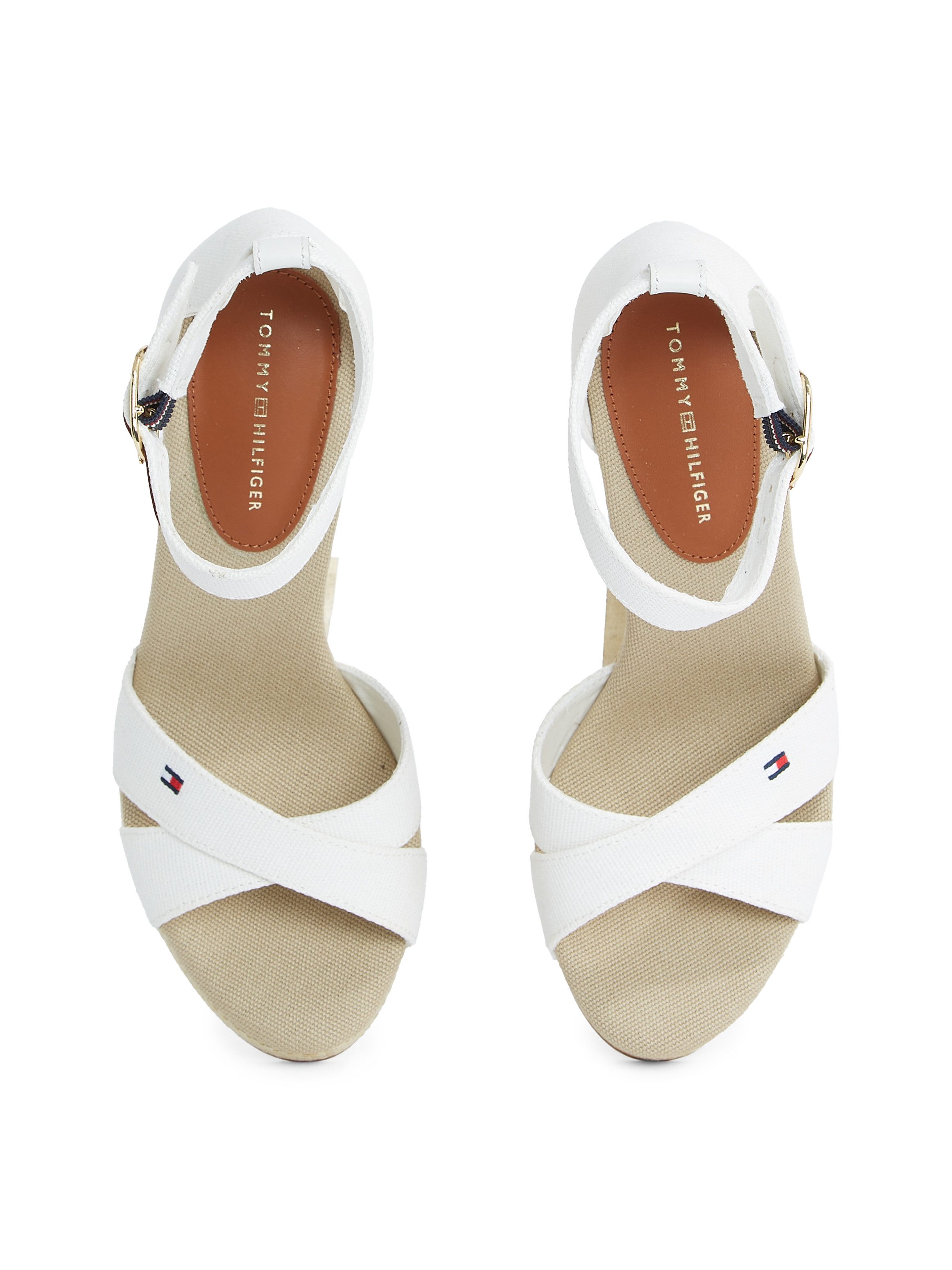 Tommy Hilfiger Highheel sandaaltjes FLAG HIGH WEDGE ESPAD CRISSCROSS , bandjessandaal, zomerschoen, sleehaksandalette, verstelbare gesp