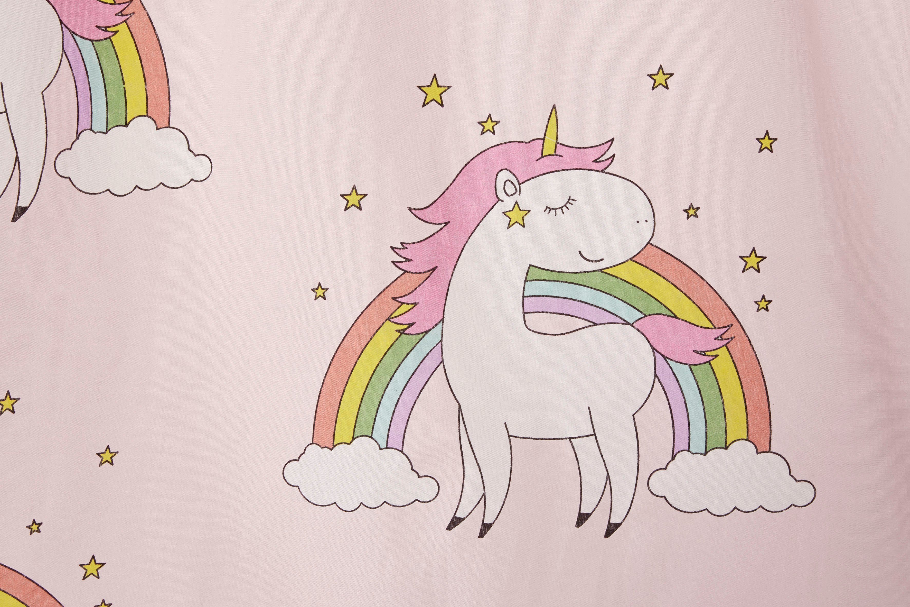 Lüttenhütt Gordijn Eenhoorn Kindergordijn, gedessineerd, halftransparant, eenhoorns, regenboog (1 stuk)