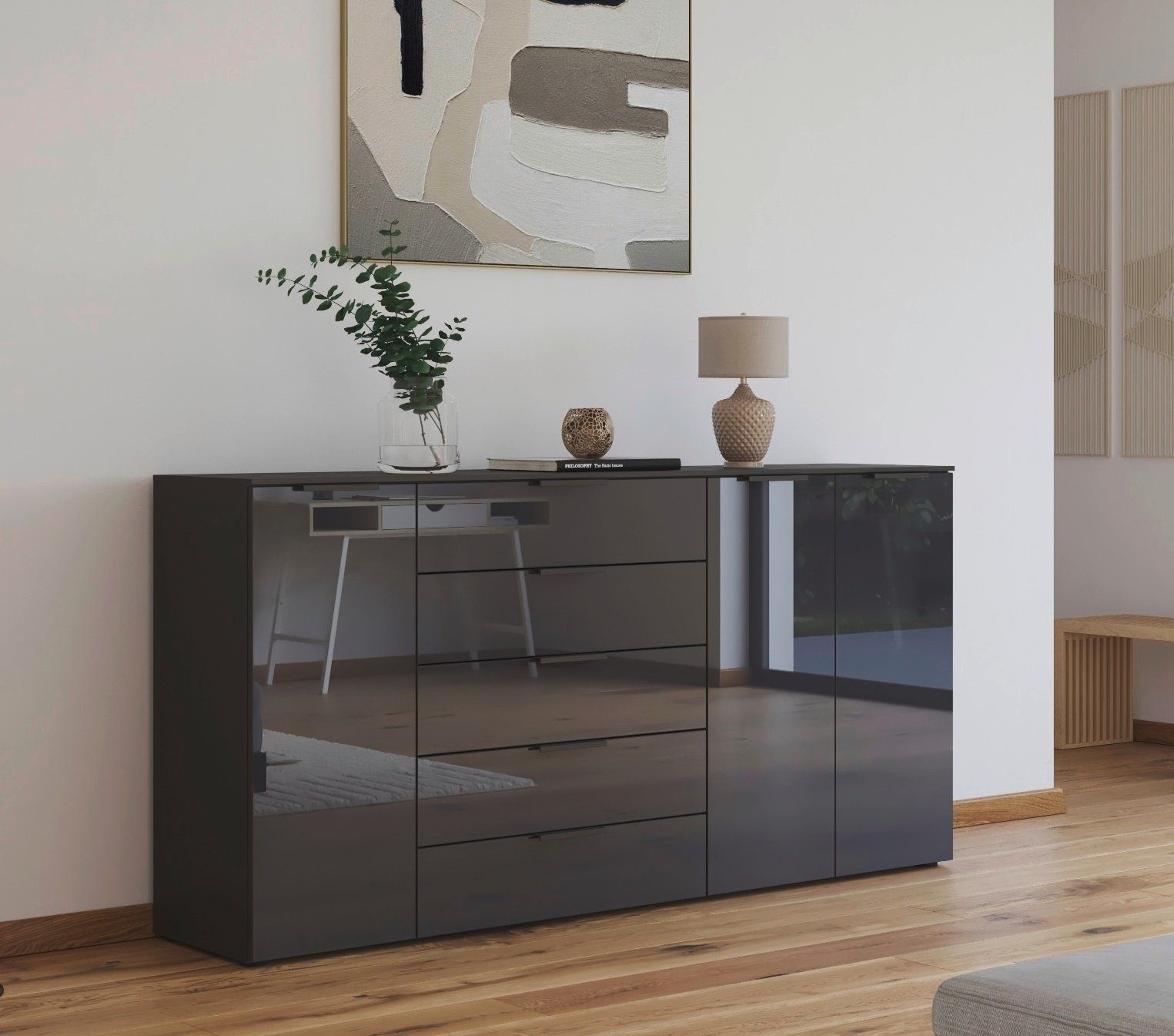 rauch Kast met laden en deuren Commode deurkast sideboard combikast FLIPP met glasfront