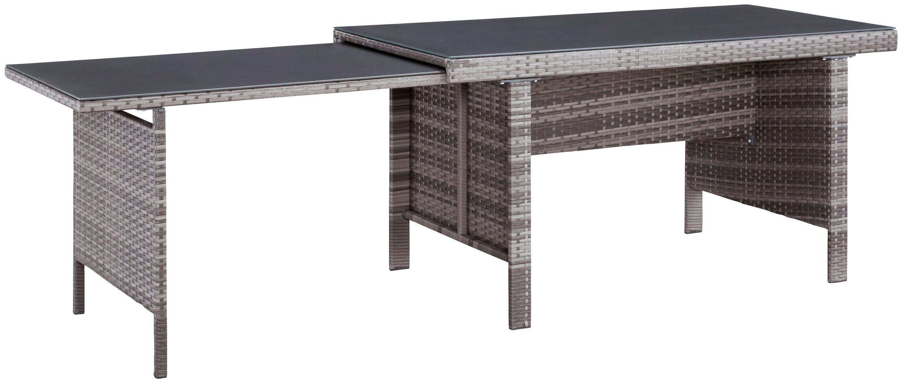 KONIFERA Tuin-eethoek Parla 2 van de 6 stoelen zijn verstelbaar, grijs, tafelblad van veiligheidsglas (set, 21-delig)