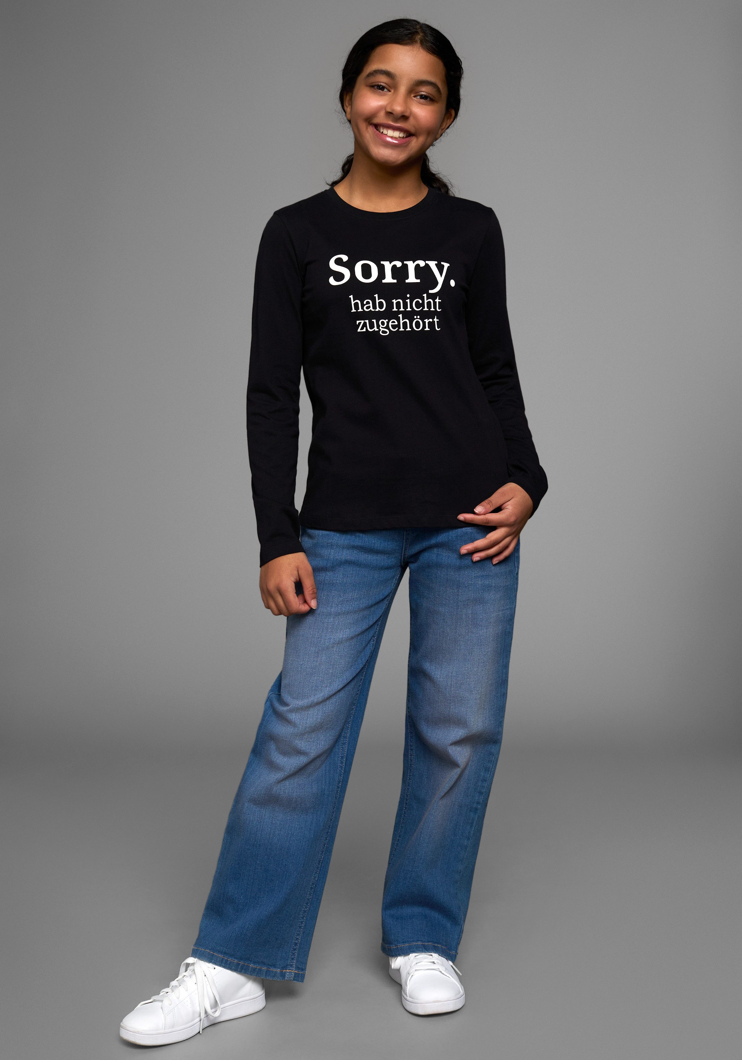KIDSWORLD Shirt met lange mouwen Sorry. hab nicht zugehört Lange mouwen, basic pasvorm, met frisse print en statements