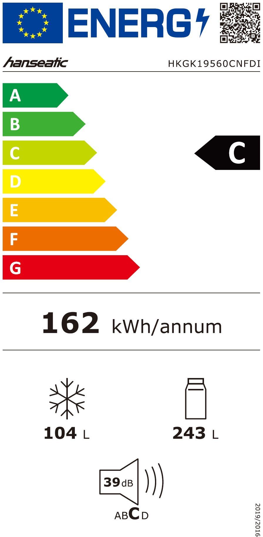 Hanseatic Koel-vriescombinatie HKGK19560CNFDI Snelle vriesfunctie, Eco-modus, NoFrost, Display, Deuralarm