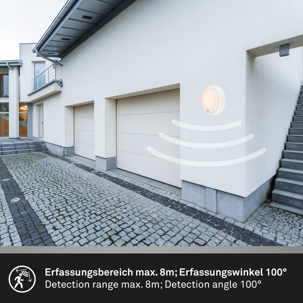 Briloner Leuchten Wandlamp voor buiten Accu LED buitenwandlamp met bewegingssensor, kunststof, wit