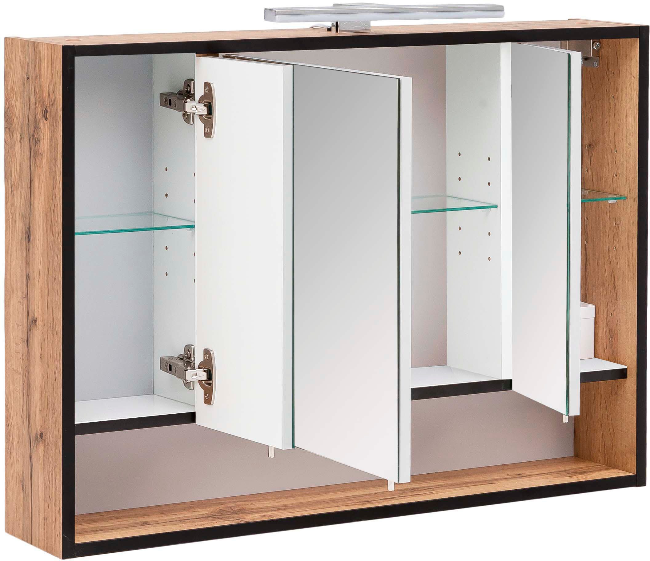 Schildmeyer Spiegelkast Maxima made in Germany Breedte 80 cm, 3-deurs, ledverlichting, schakelaar-/stekkerdoos