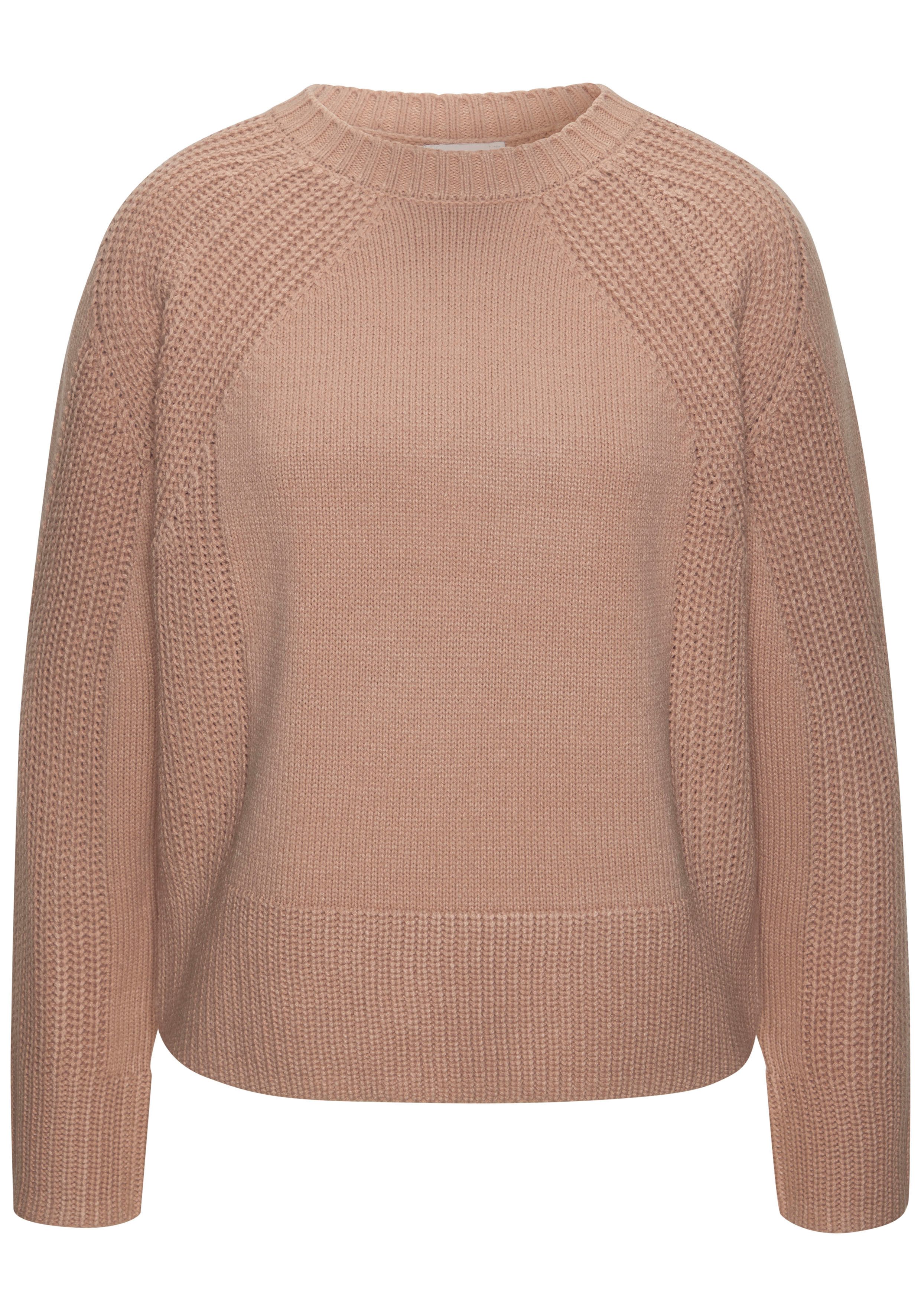 Lascana Gebreide trui met grof brei-details, dames trui met ronde hals dames truien maat 40/42 bruin