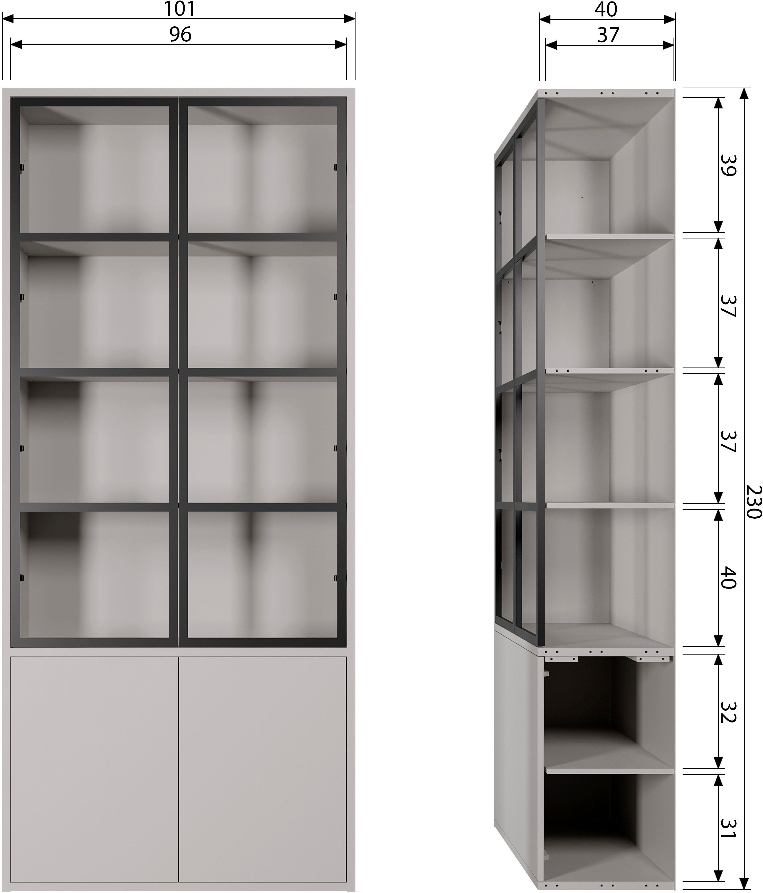 WOOOD Vitrinekast Basic met vier deuren, breedte 101 cm
