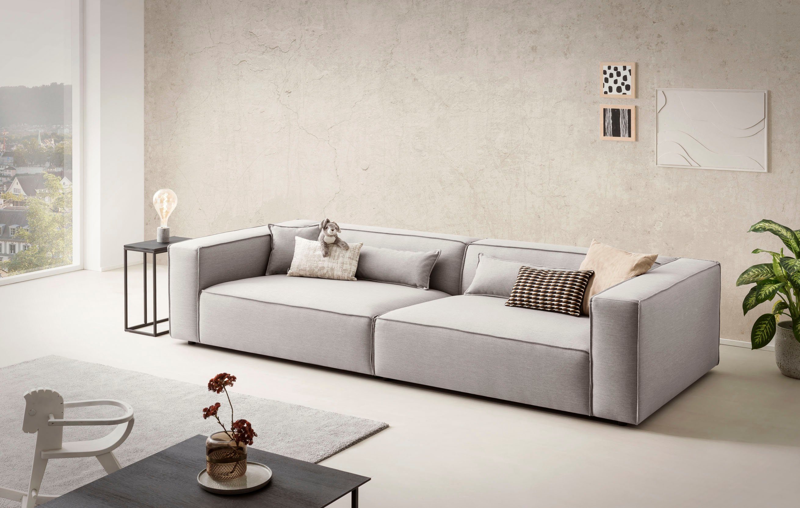 LeGer Home by Lena Gercke 3-zitsbank PIARA, XXL sofa met biesnaad, Big-sofa in cord of linnenlook