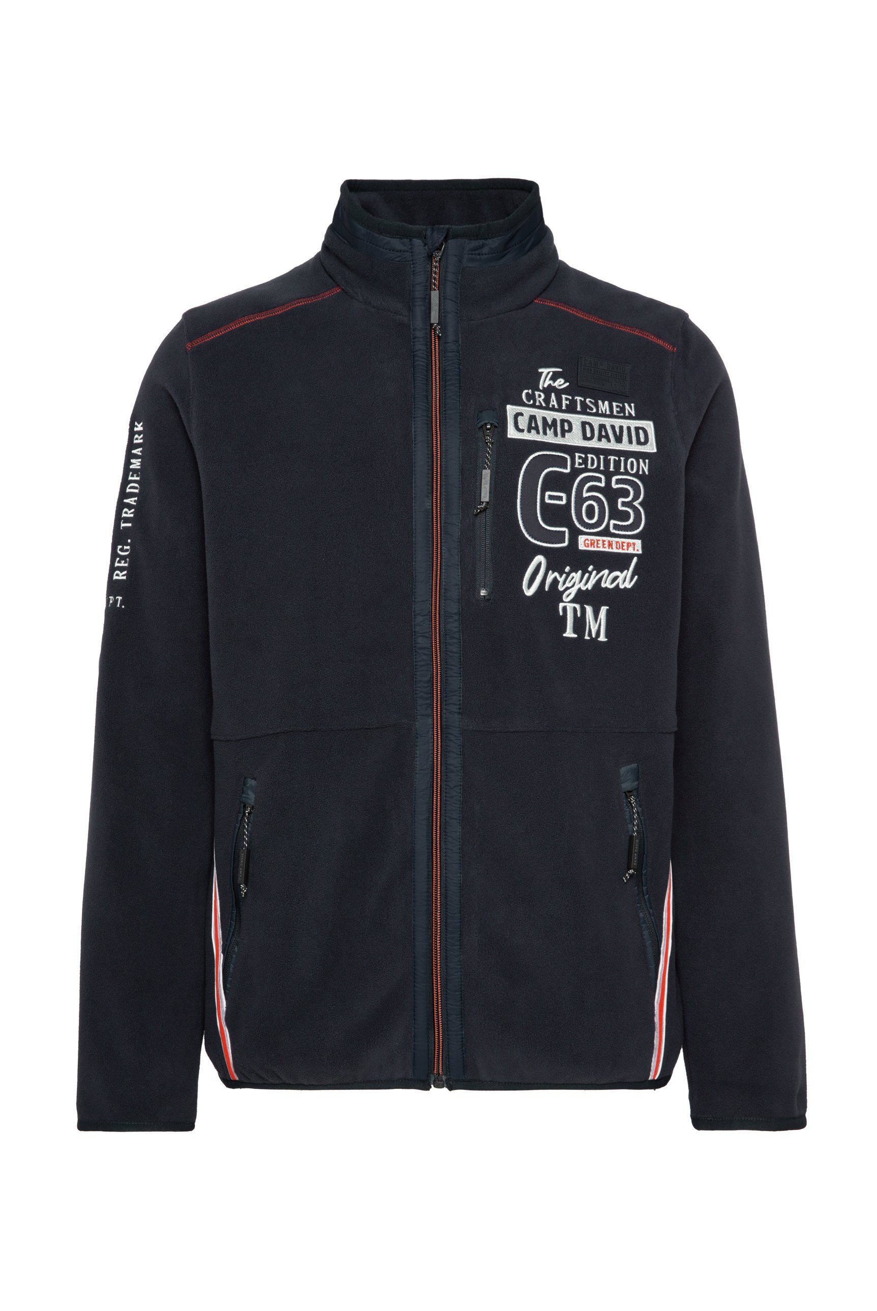 CAMP DAVID Fleecetrui met logoborduursels
