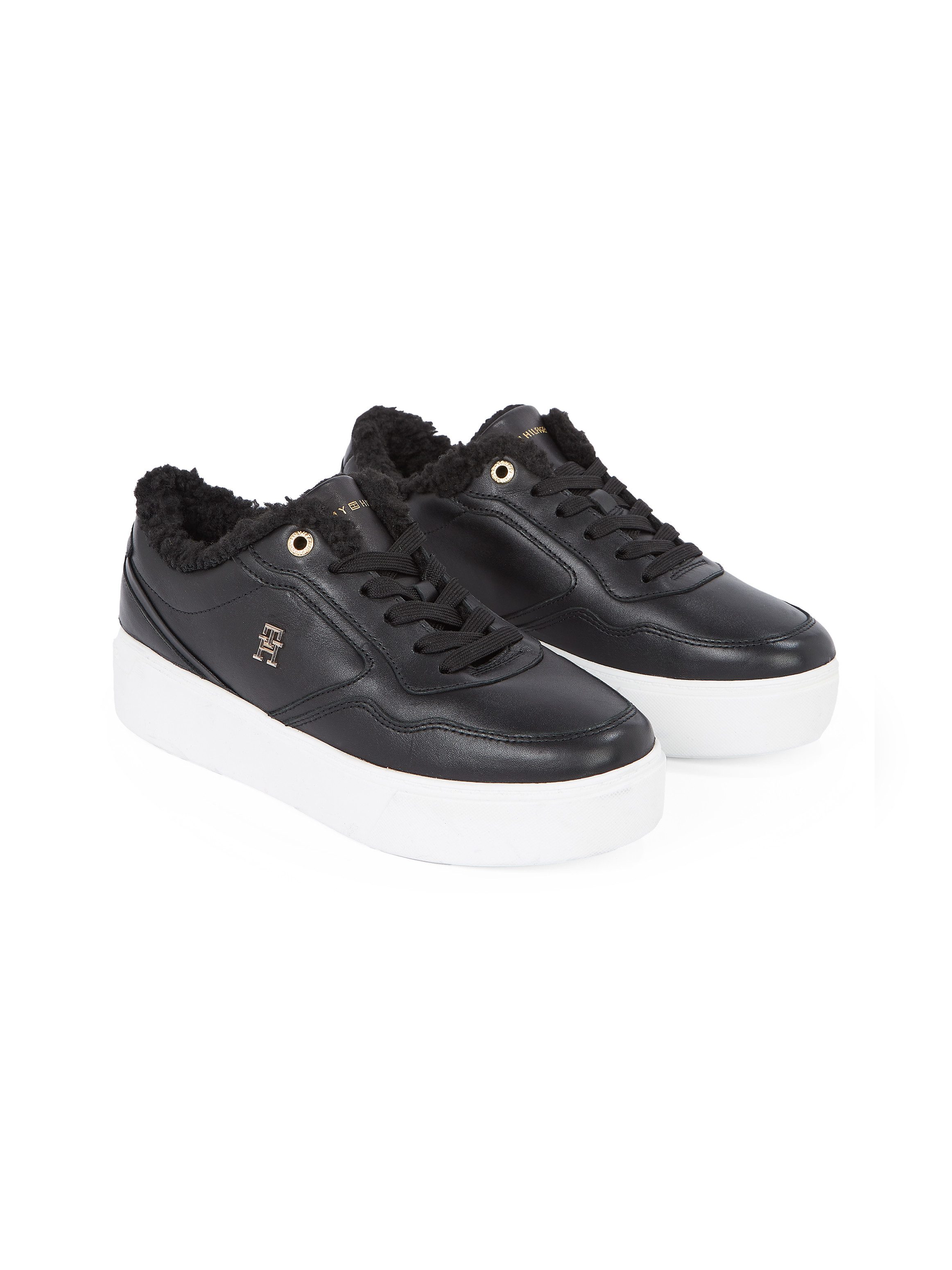 Tommy Hilfiger Plateausneakers ESSENTIAL PLATFORM SNEAKER FUR , vrijetijdsschoen, lage schoen, veterschoen met zijlijk th-logo