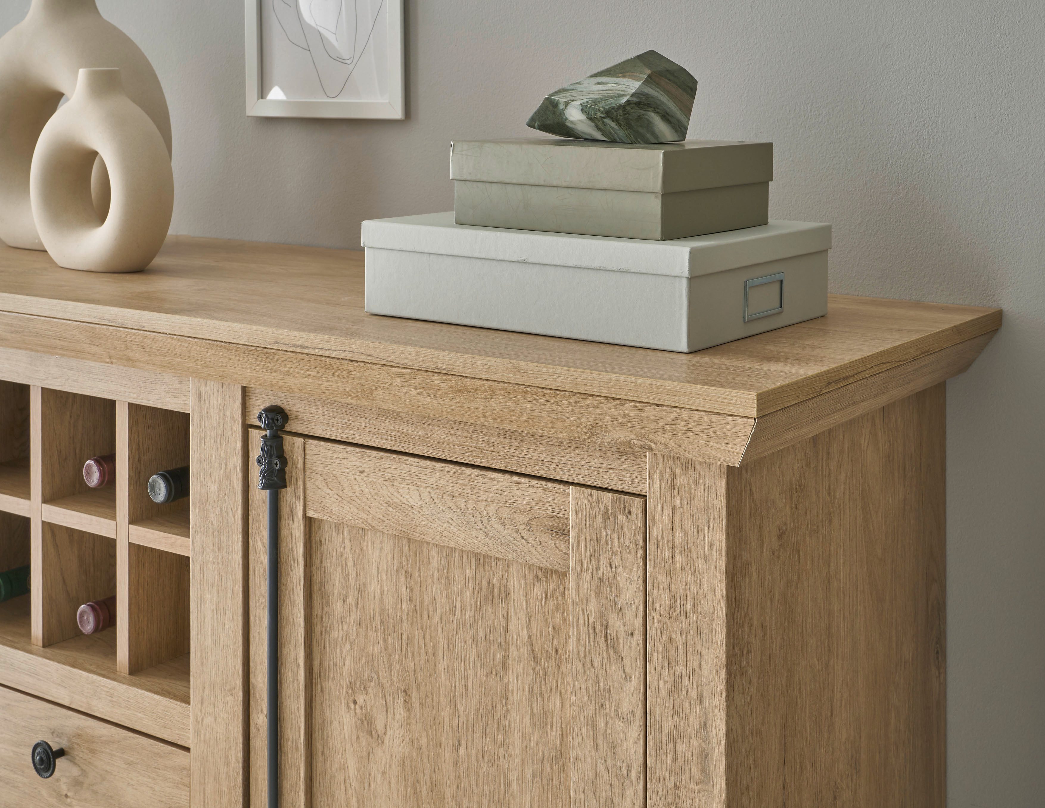 Home affaire Highboard Cornwall, commode in landelijke stijl, kast, sideboard, eiken decor (1 stuk)