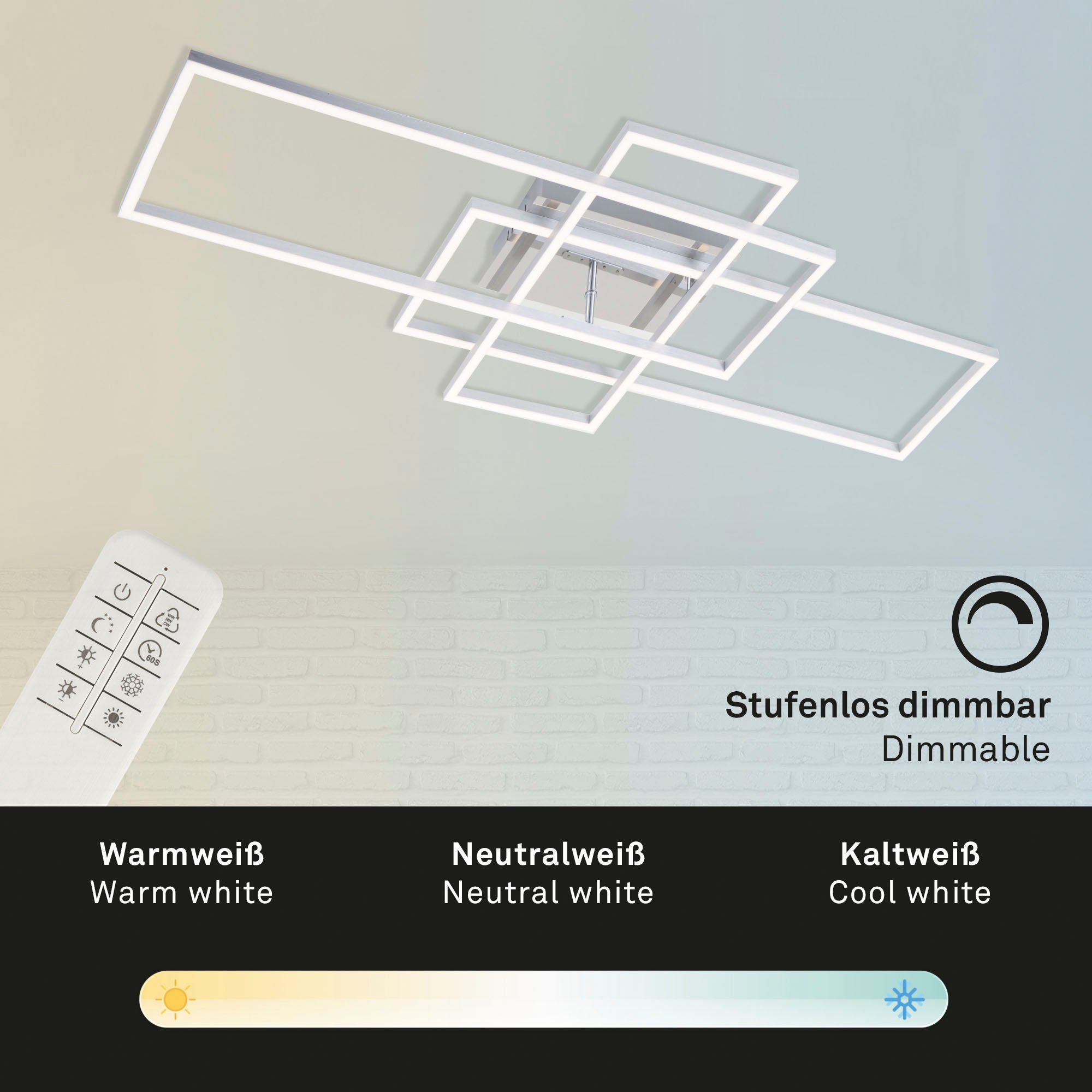 Briloner Leuchten Led-plafondlamp 3156018 FRAME Plafondlamp, 104x42x10 cm, chroom, 55W, woonkamer, slaapkamer, keuken