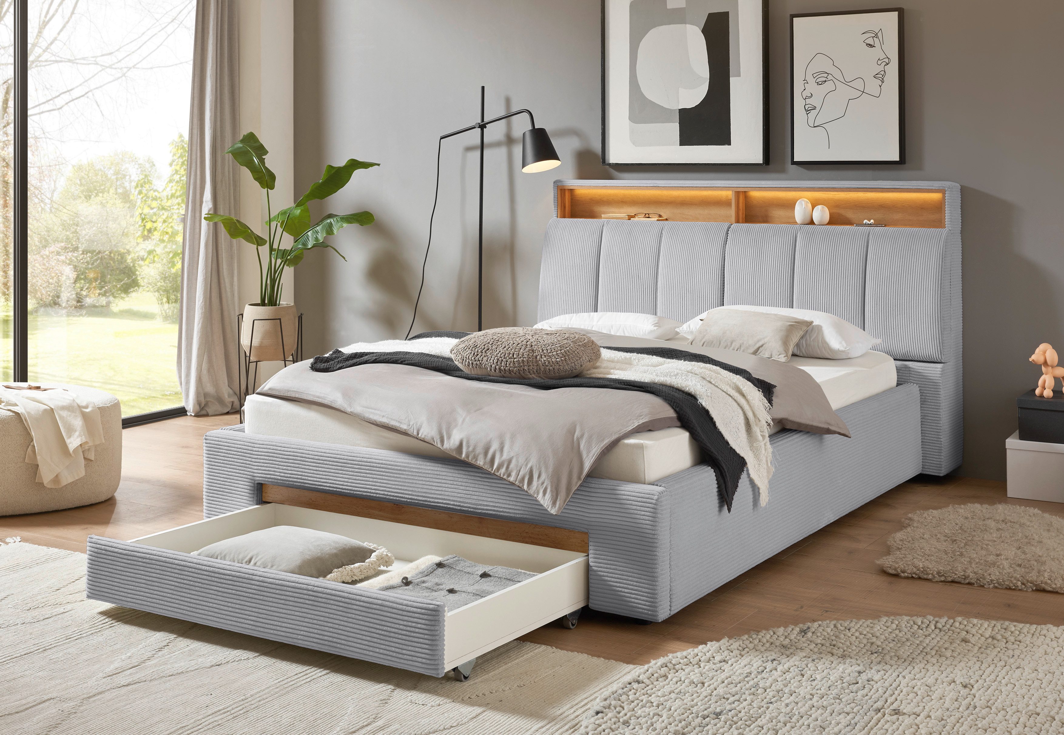 INOSIGN Gestoffeerd bed CiTY/GiRON,, gepolsterd opbergbed, met LED-verlichting Bedkisten met hondenbed of als opbergruimte, opklapbare hoofdeinden