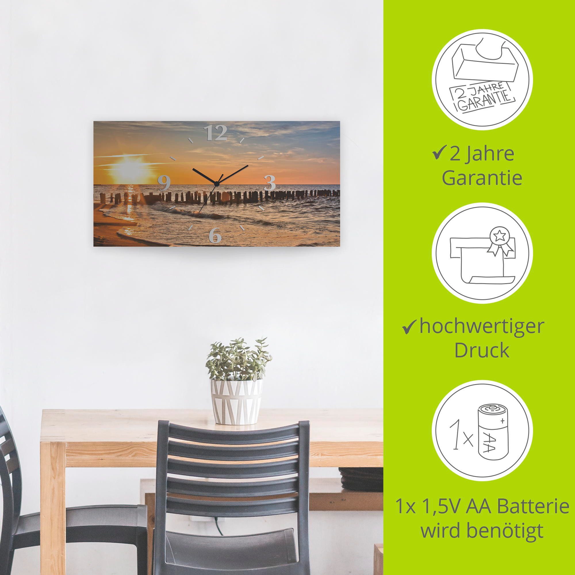Artland Wandklok Mooie zonsondergang aan het strand 3d-look geschulpt, met kwarts- of radiografisch uurwerk, verschillende maten