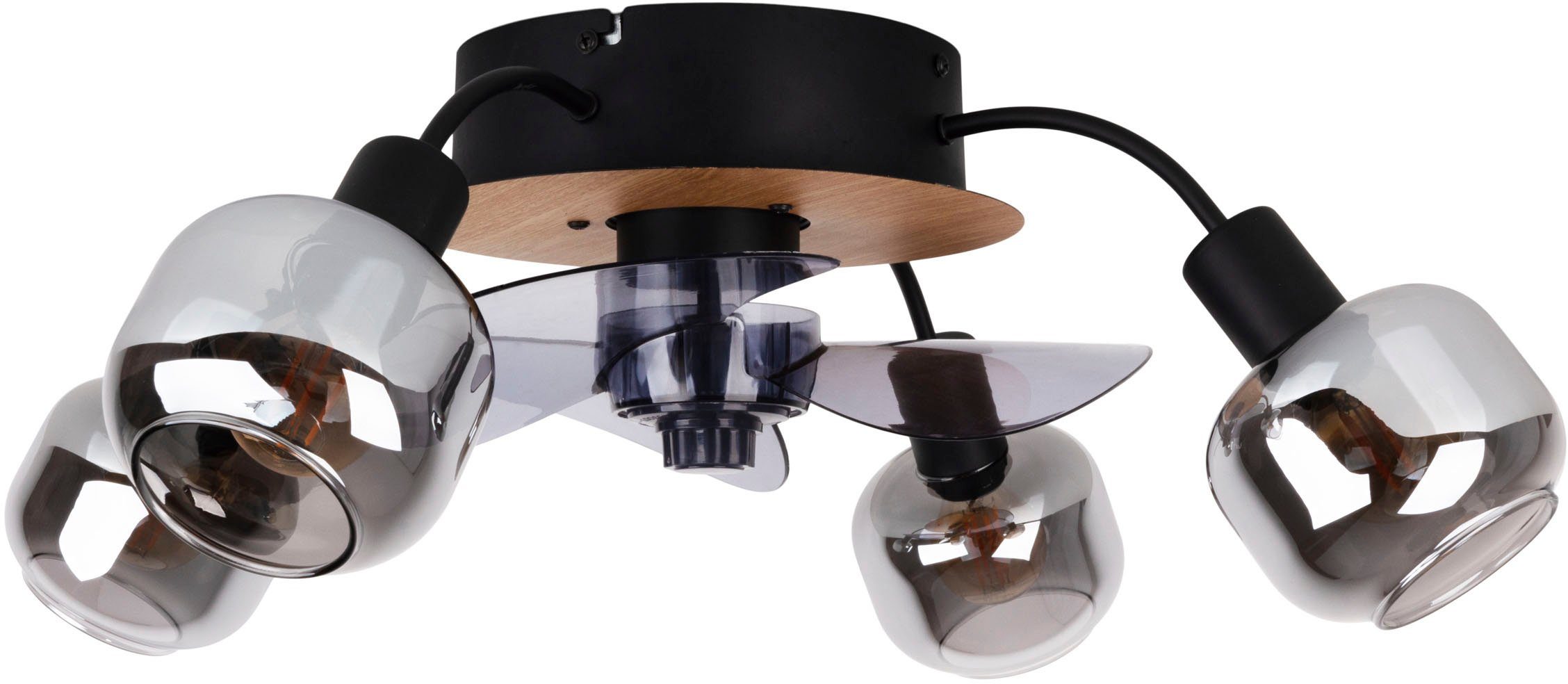 näve Plafondlamp Fumoso plafondventilator Plafondlamp, ventilator, afstandsbediening, 4-voudig, E14 excl., glazen kappen (1 stuk)