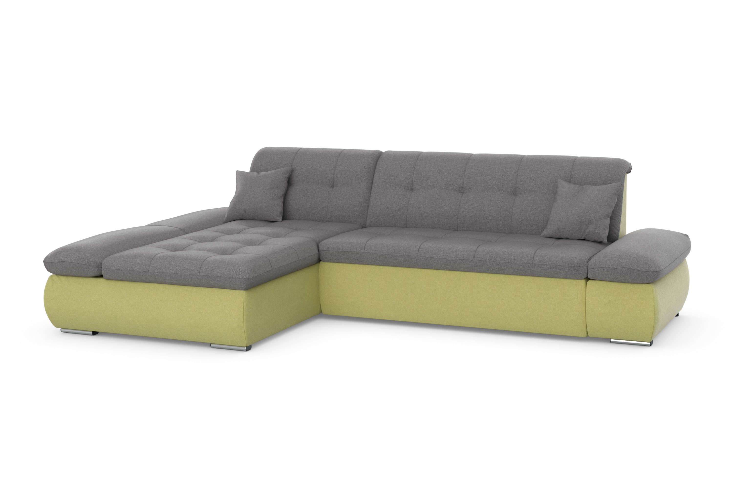 DOMO collection Hoekbank Moric, L-vorm, XXL-bank - Breedte 300cm keuze met bedfunctie en armleuningverstelling, donkergroen