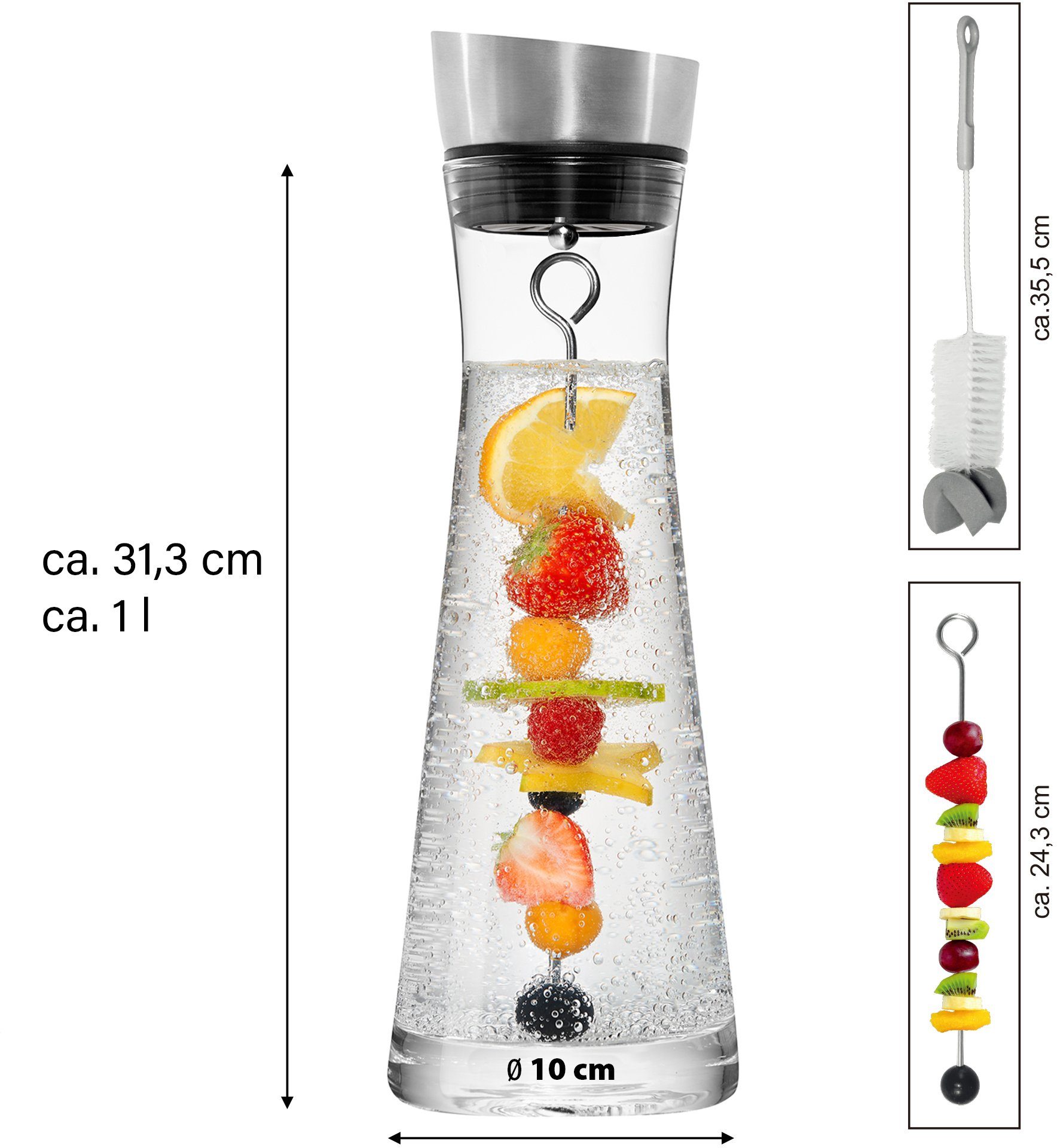 STONELINE Waterkaraf met vruchtenspies en schoonmaakborstel, 1 liter
