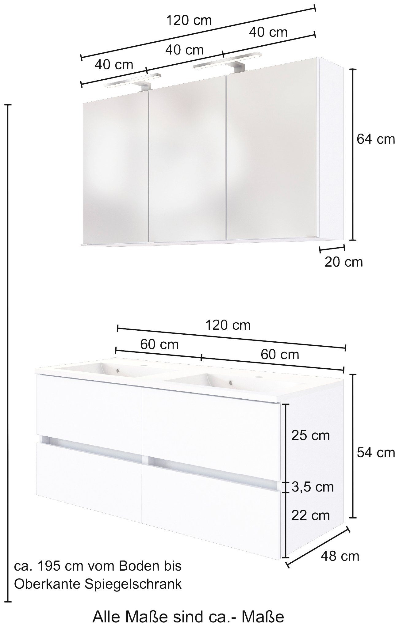welltime Badmeubelset Baabe Breedte 120 cm, incl. mineraalmarmeren wasbak (set, 2 stuks)