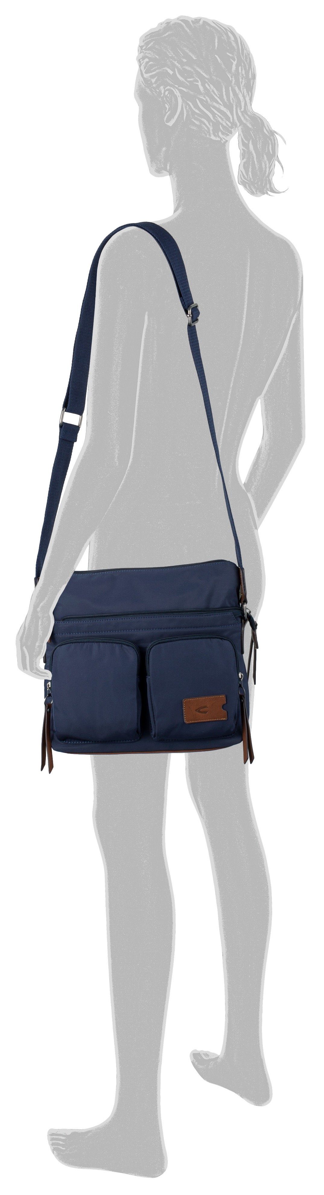 camel active Schoudertas Sky van licht robuust nylon met imitatieleer-applicaties, een blikvanger