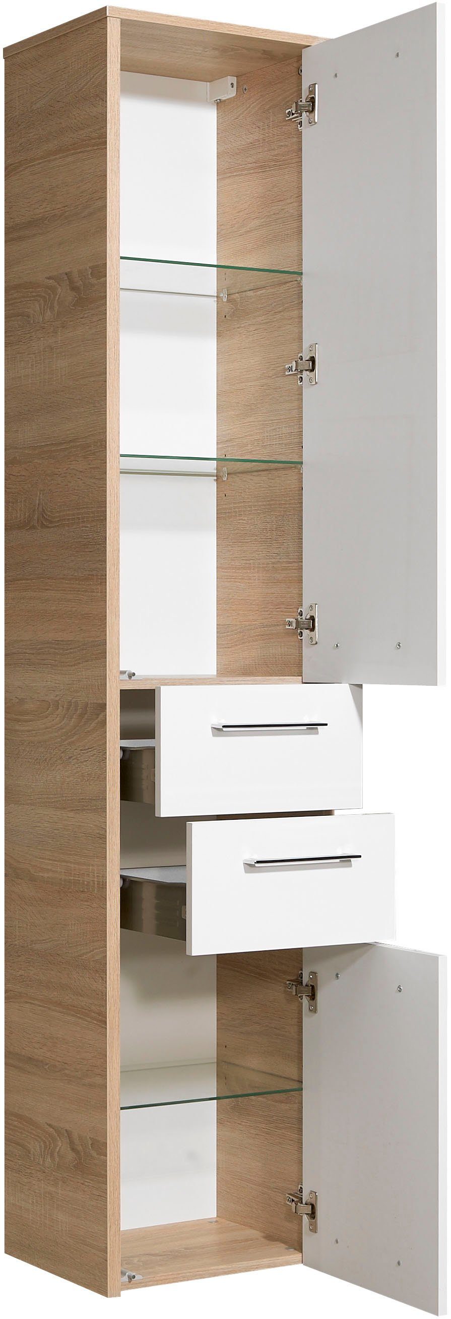 Saphir Badkamerserie Quickset 382 5-delig, wastafelonderkast met led-spiegelkast Hoge kast, onderkast, hangend kastje, inclusief deurdemper, 8 deuren (11-delig)