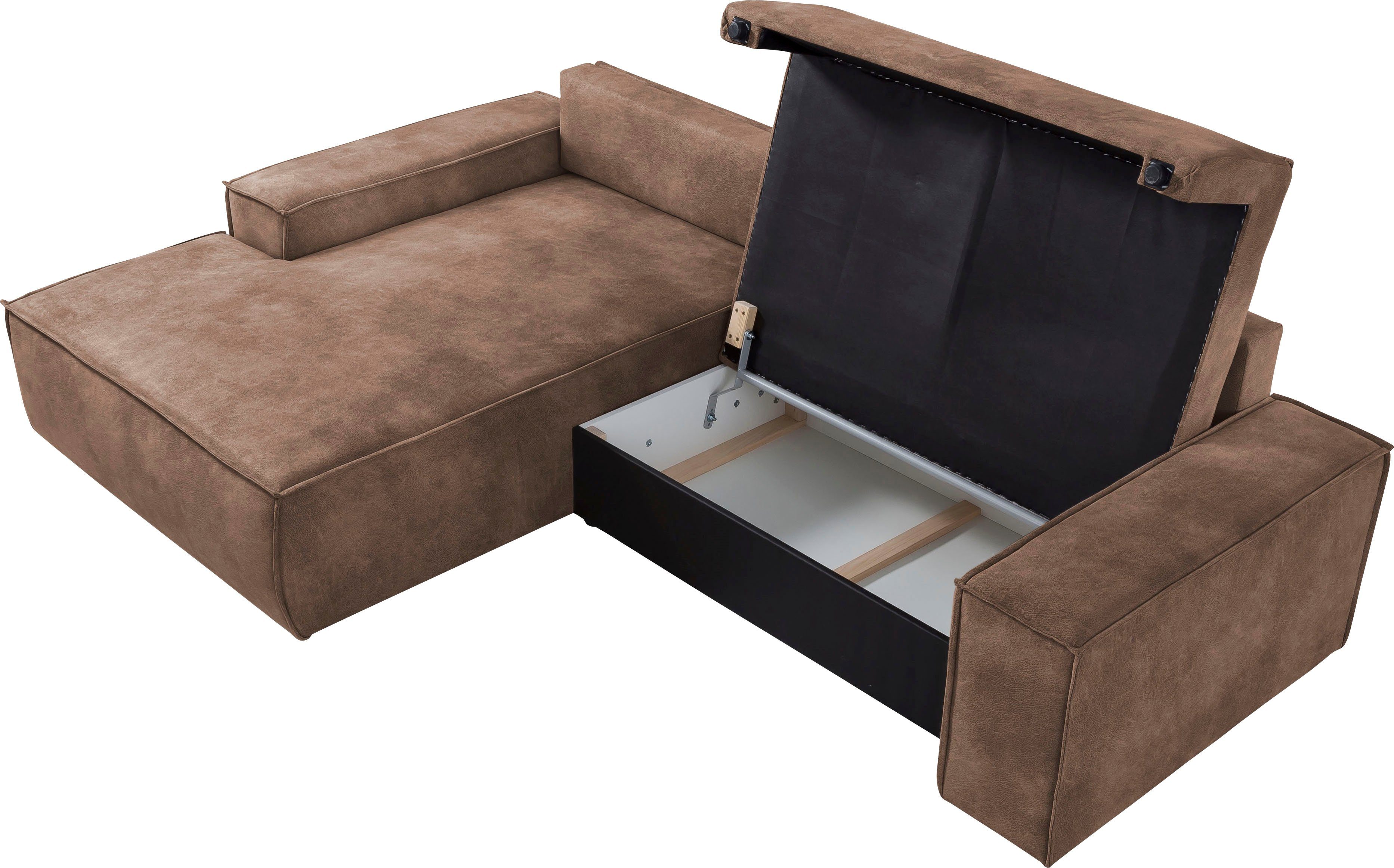 Home affaire Hoekbank SHERWOOD bedbank 267 cm, L-model, Slaapfunctie met bedlade (210x136 cm), cord, vintage, fluweel