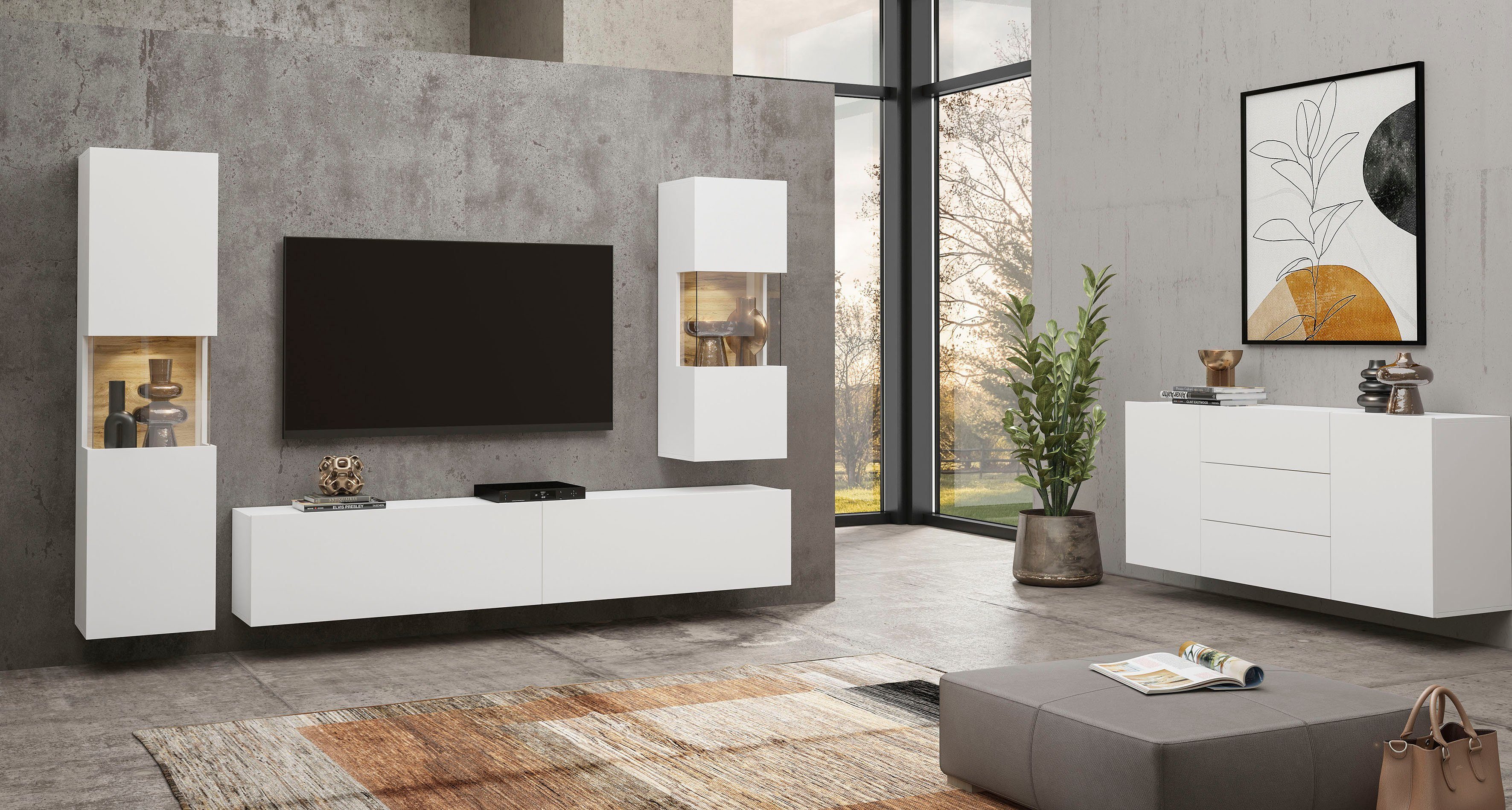 INOSIGN Dressoir Ava, breedte 140 cm, hangend en staand te monteren moderne grepless commode, ladekast, 2 deuren/3 lades