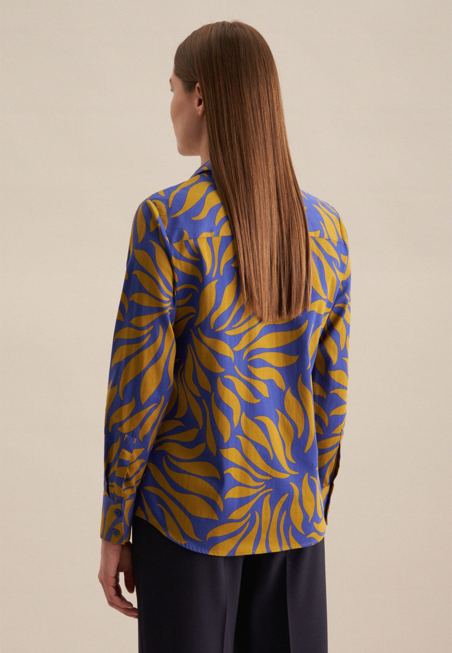 seidensticker Overhemdblouse Zwarte roos Lange mouwen kraag print