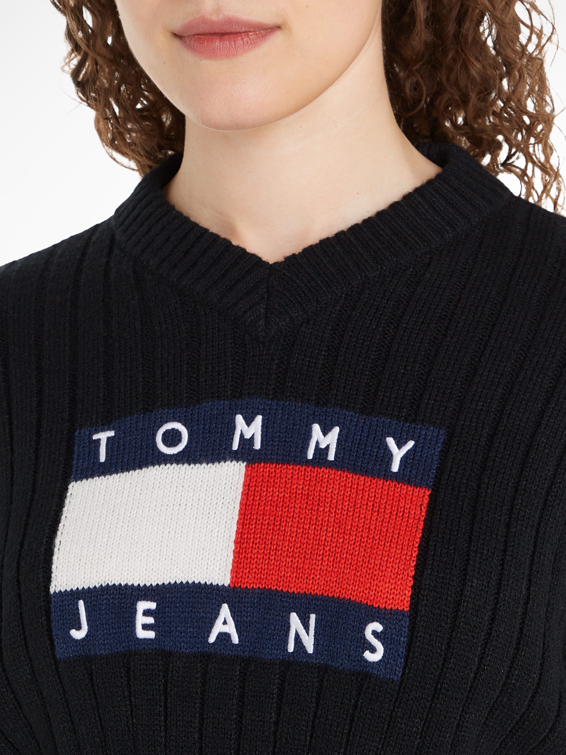 Tommy Jeans Curve Trui met V-hals TJW VNCK CENTER FLAG SWEATER EXT