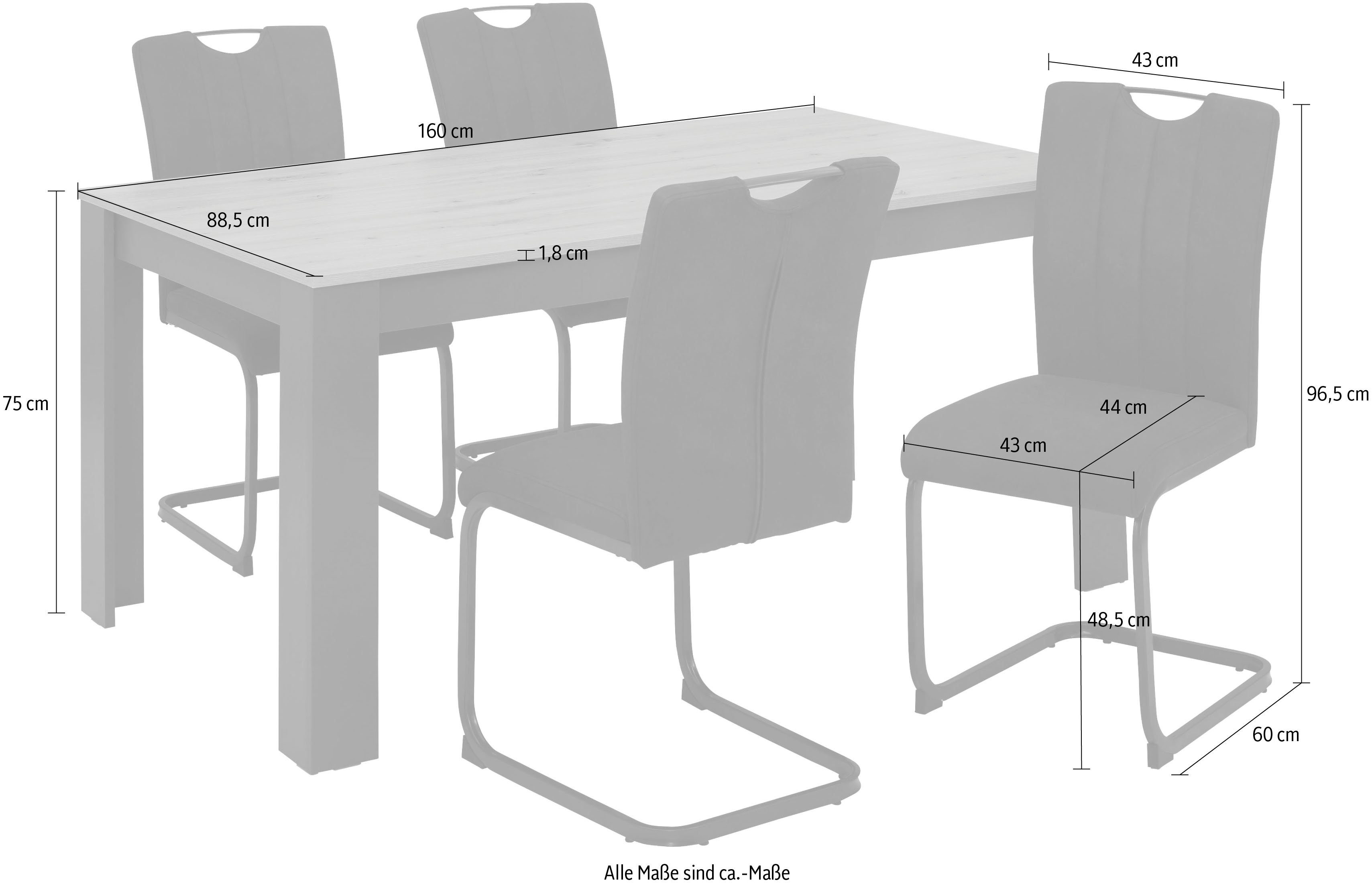 Home affaire Eethoek Napoli 5-delige eethoek met moderne sledestoel en eettafel (set, 5-delig)