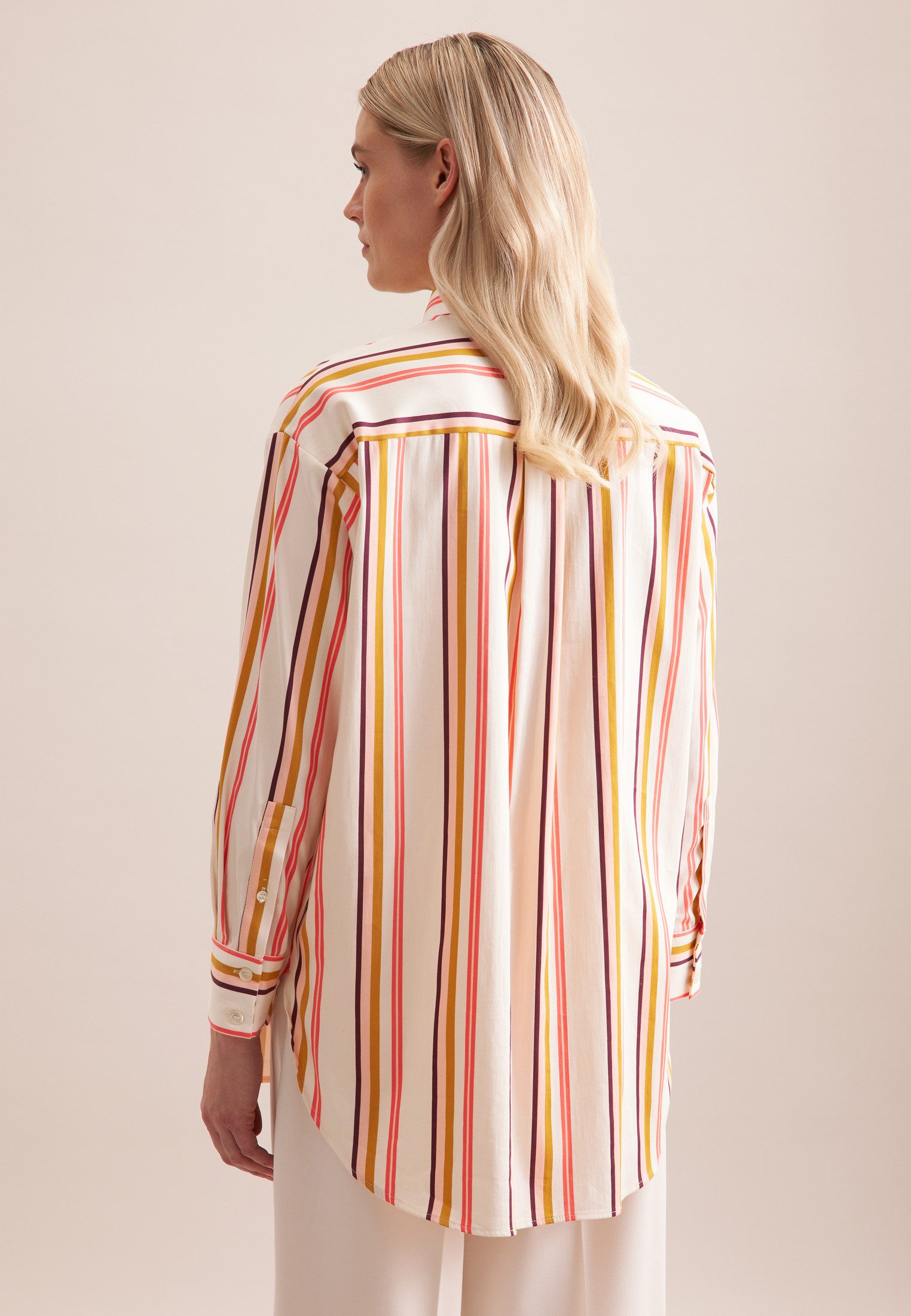 seidensticker Lange blouse Zwarte roos Lange mouwen kraag strepen