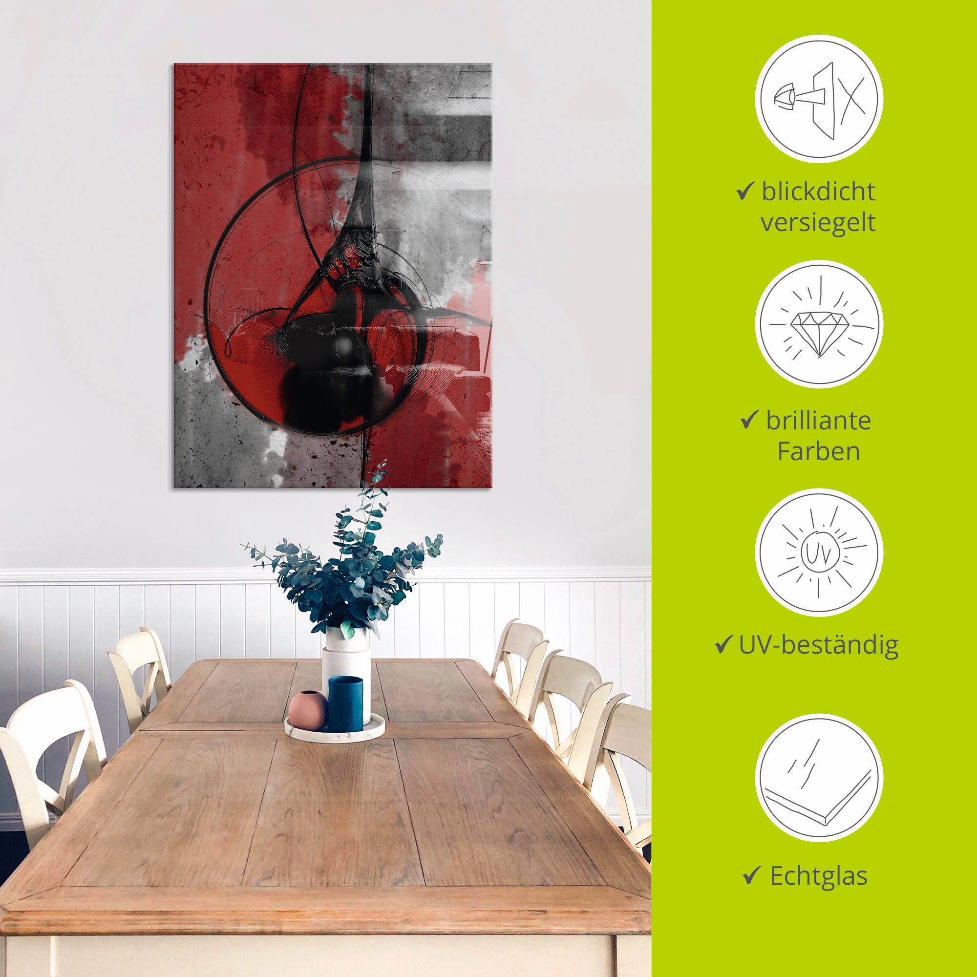 Artland Print op glas Abstract in rood en zwart