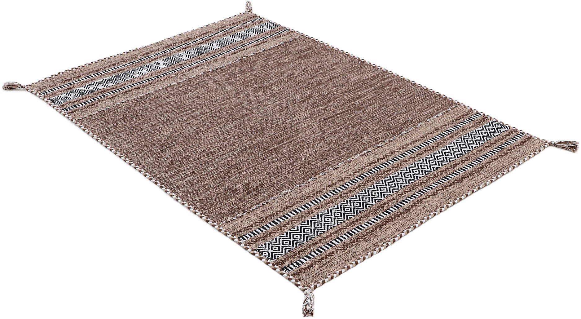 carpetfine Vloerkleed Kelim Azizi Katoenen, tweezijdig te gebruiken kleed met franje, woonkamer
