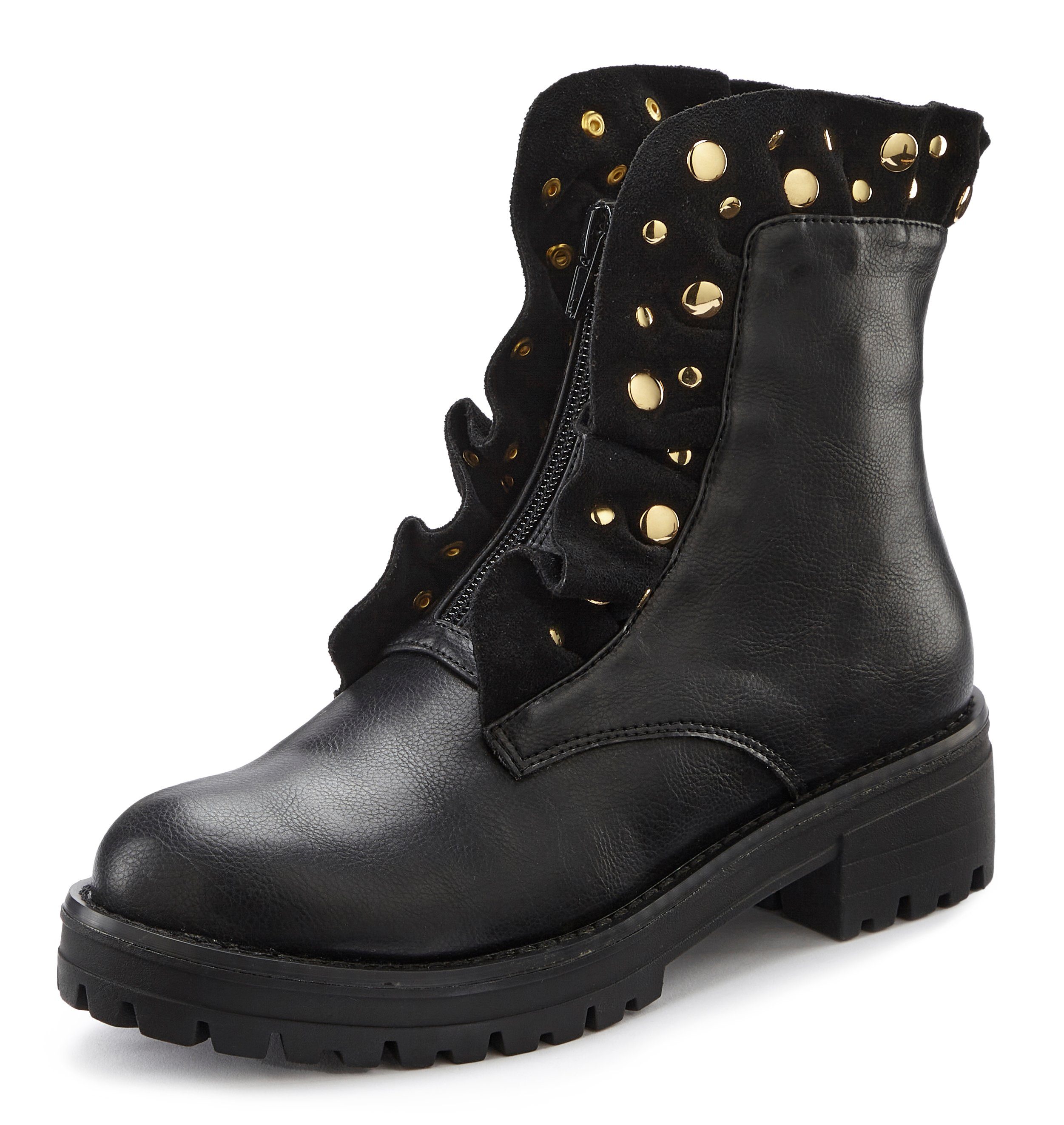 Lascana Laarzen met ritssluiting met glinsterende steentjes en kleine ruches, laarsjes, ankle boots