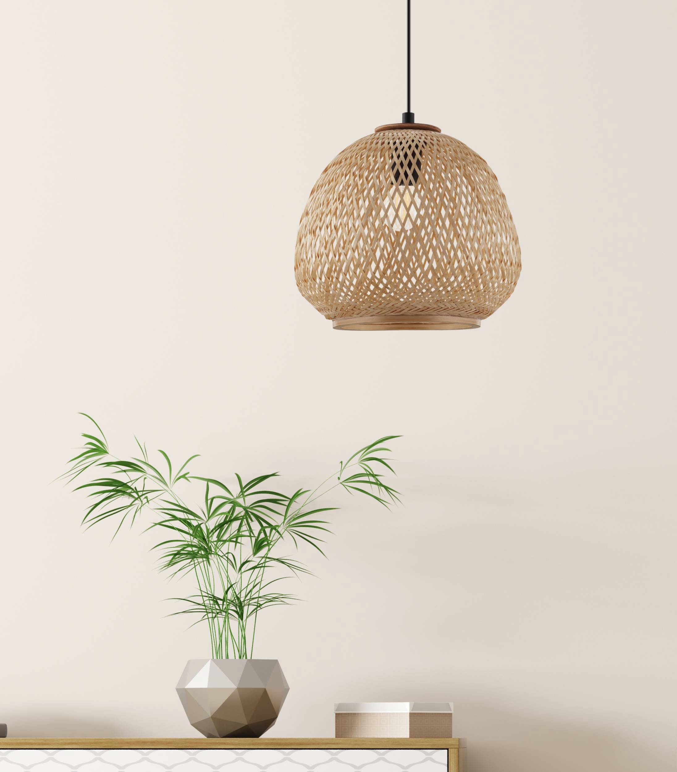 EGLO Hanglamp Dembleby Hanglamp vintage, ecru, Hygge, houten vlechtwerk, E27, Ø 32 cm