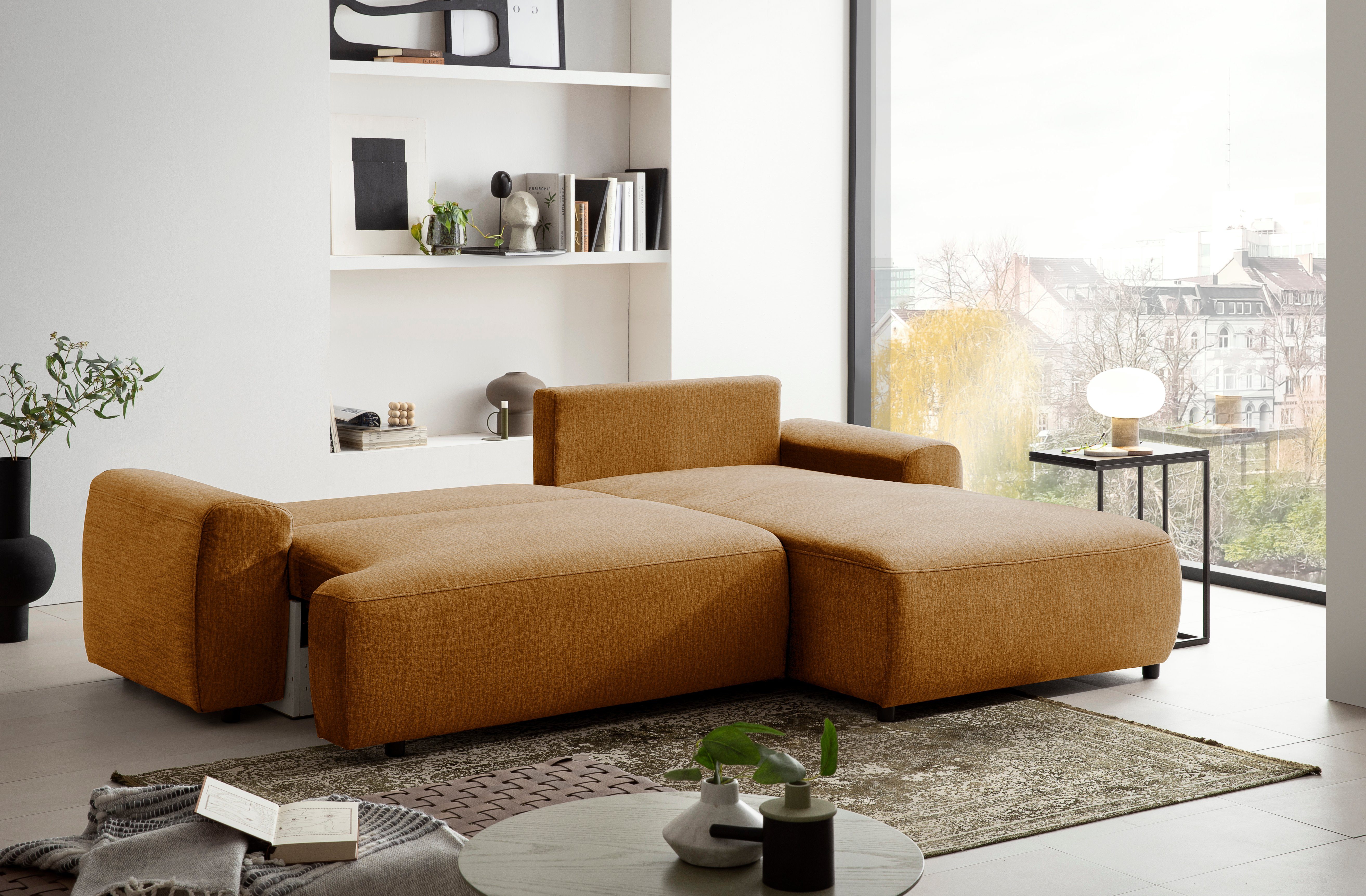 exxpo - sofa fashion Hoekbank Game, comfortabel met 5 rugkussens en 2 decoratieve kussens, L-vorm incl. bedfunctie en bedlade, comfortabel, geweldige afwerkingsdetails