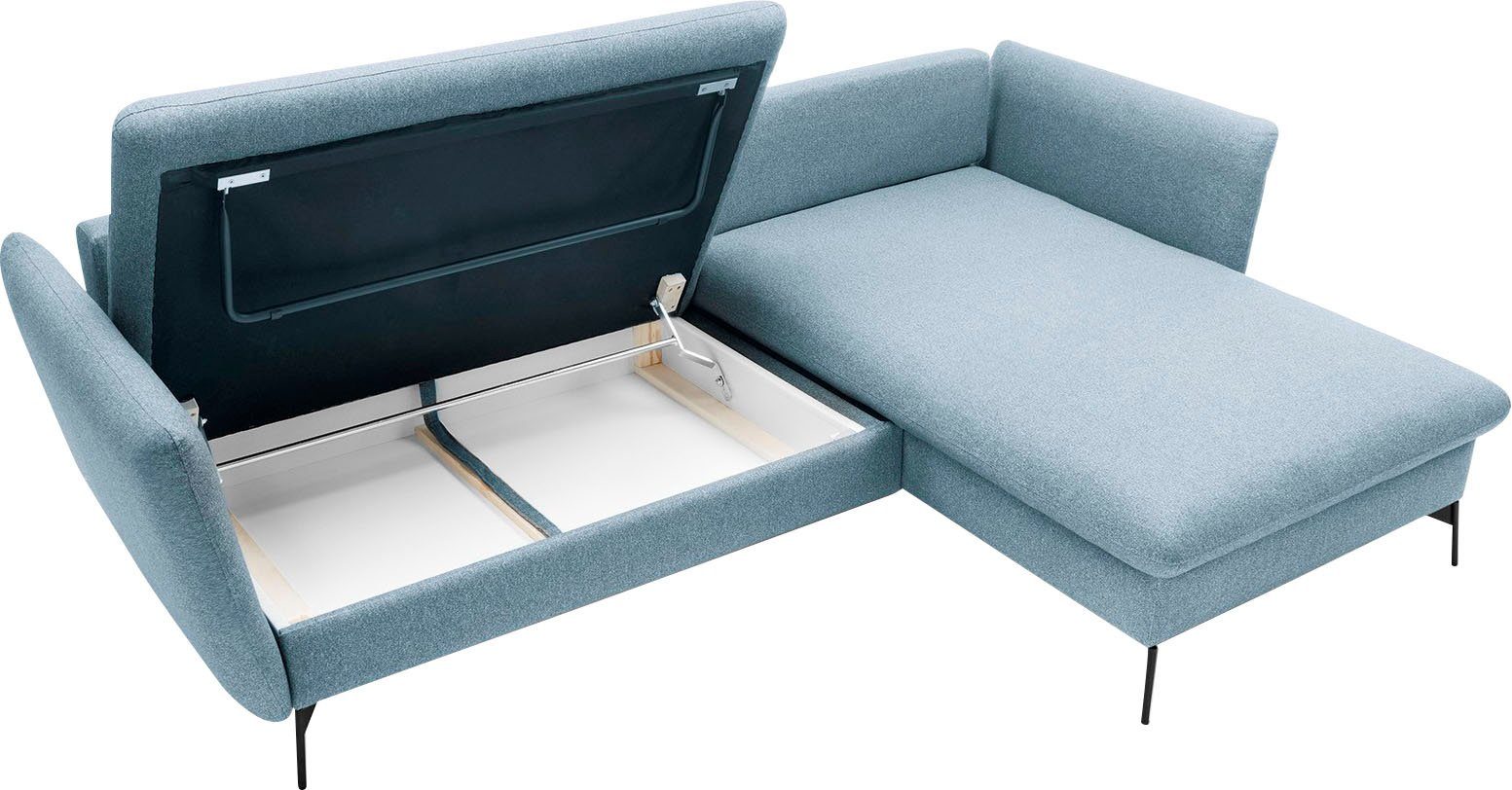 andas Hoekbank LIVORNO,258 cm, L-model, Slaapfunctie en bedlade (139/224 cm), fluweel, structuur, geweven stof