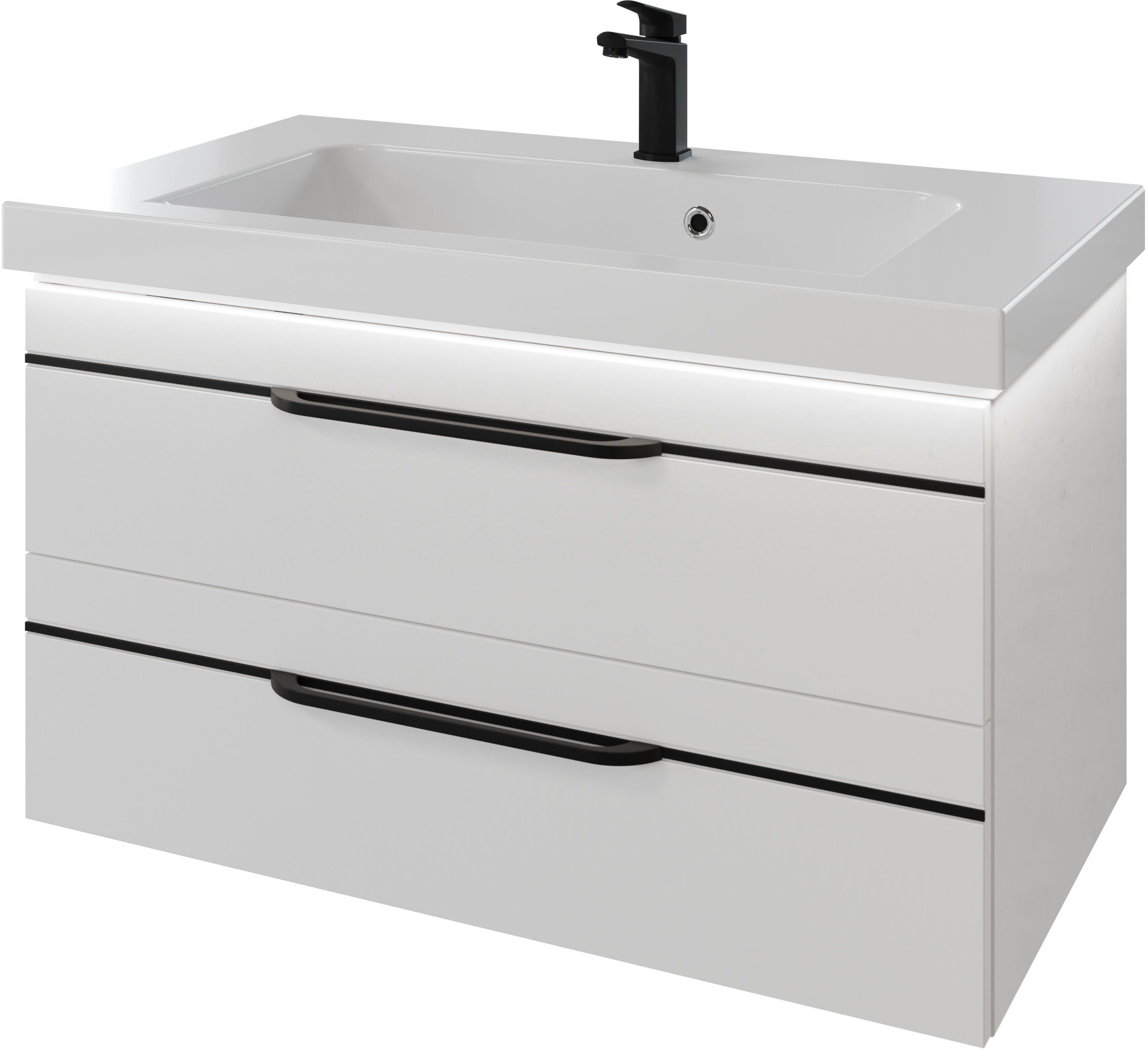 Saphir Wastafelonderkast Serie Balto mineraalmarmeren wastafel met onderkast, 92 cm breed Wastafelmeubel met 2 laden, badkamerkast in verschillende