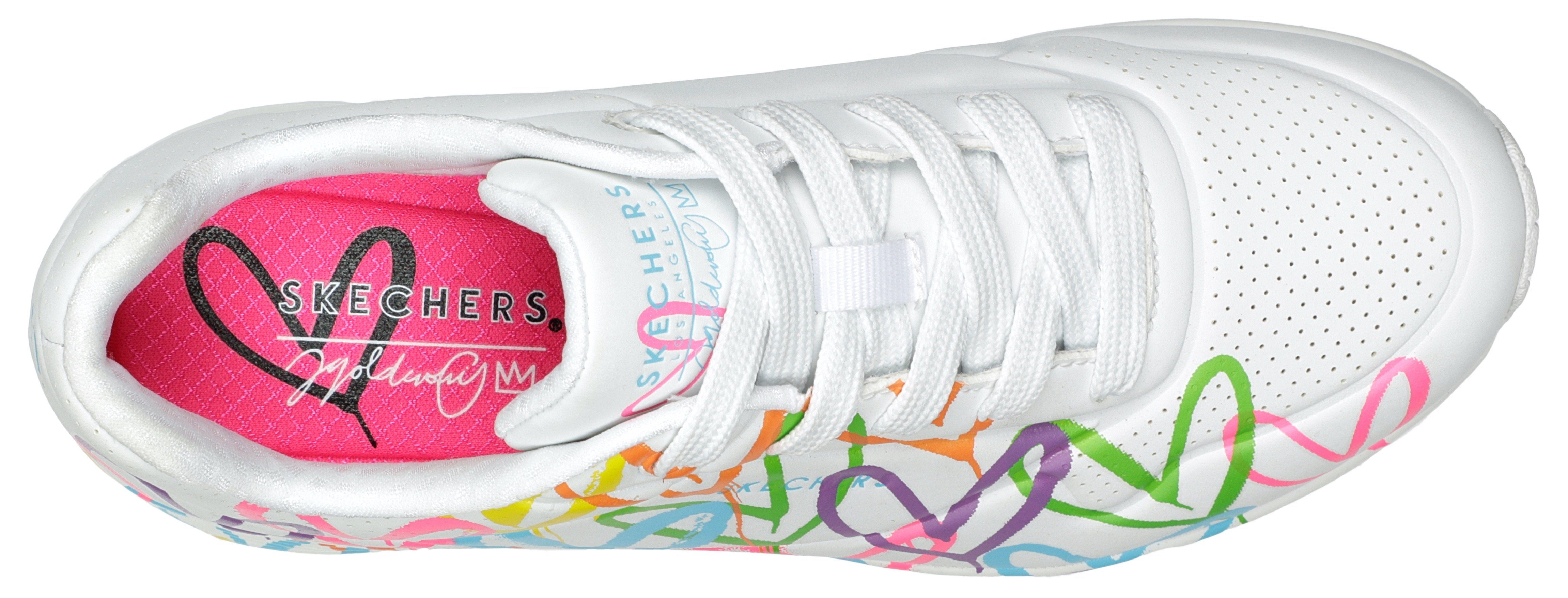 Skechers Sneakers UNO - HIGHLIGHT LOVE , vrijetijdsschoen, lage schoen, veterschoen met hartjes-print