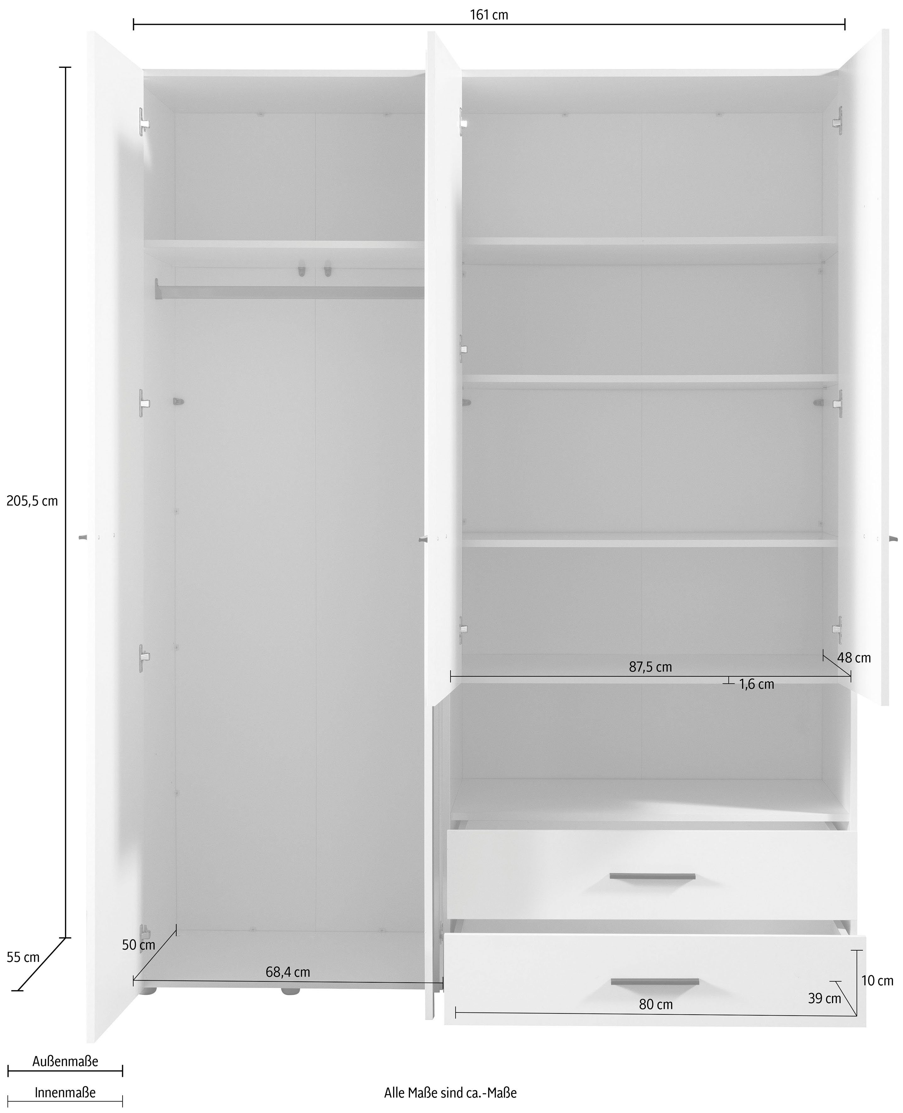 INOSIGN Kledingkast Leon, FSC®-gecertificeerd houtmateriaal met spiegel, binneninrichting en 2 lades, 127,5x55x205,5 cm