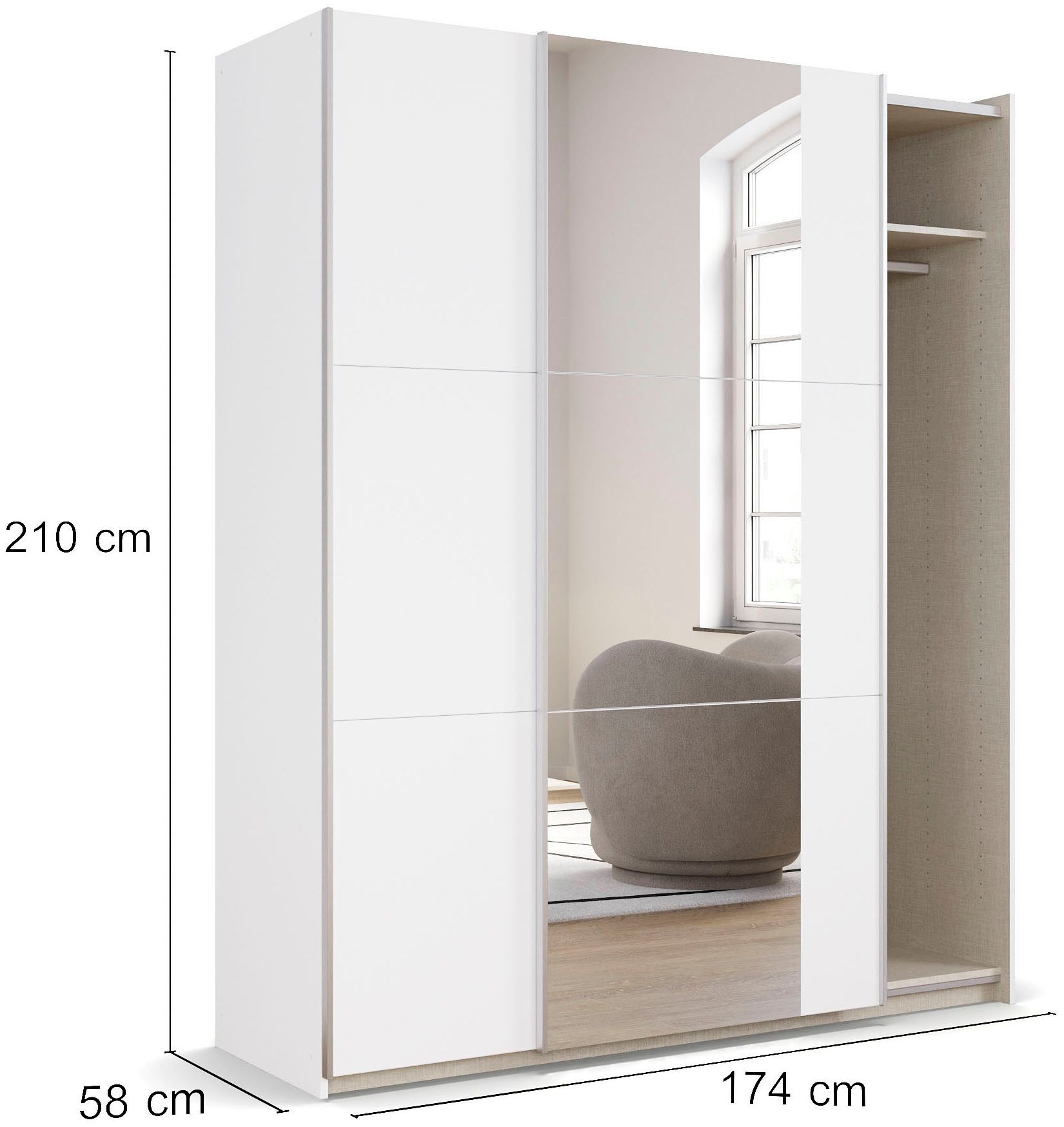 rauch Zweefdeurkast Kledingkast draaideurkast kast garderobe KRONACH TOPSELLER met spiegel en veel opbergruimte, metalen greepstrips, made in germany