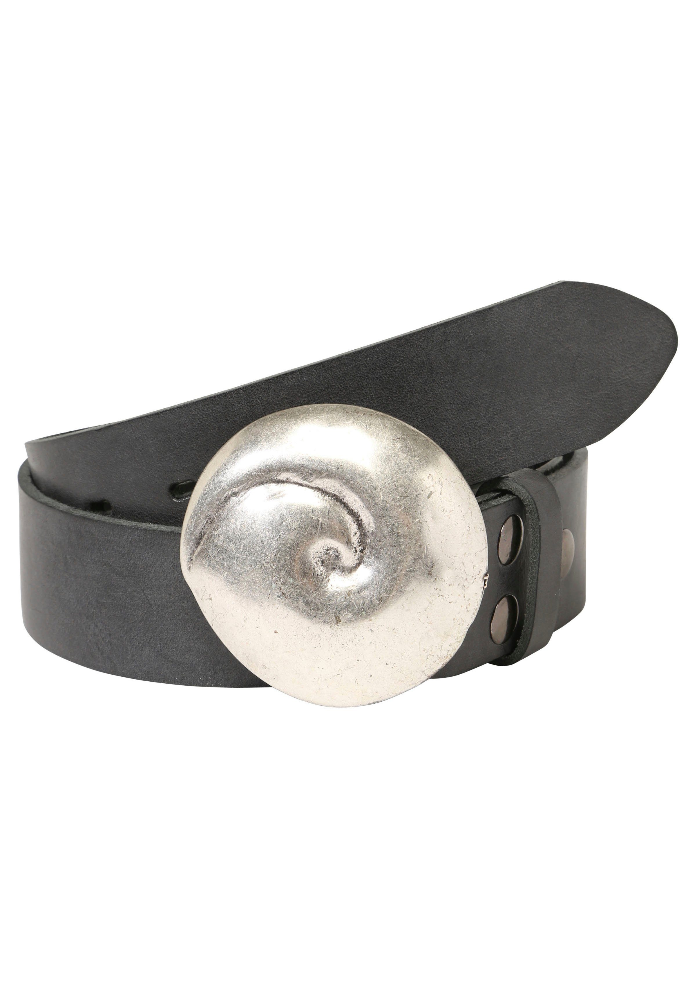 RETTUNGSRING by showroom 019° Leren riem met verwisselbare sluiting "schelp rond" unisex riemen maat 90 grijs