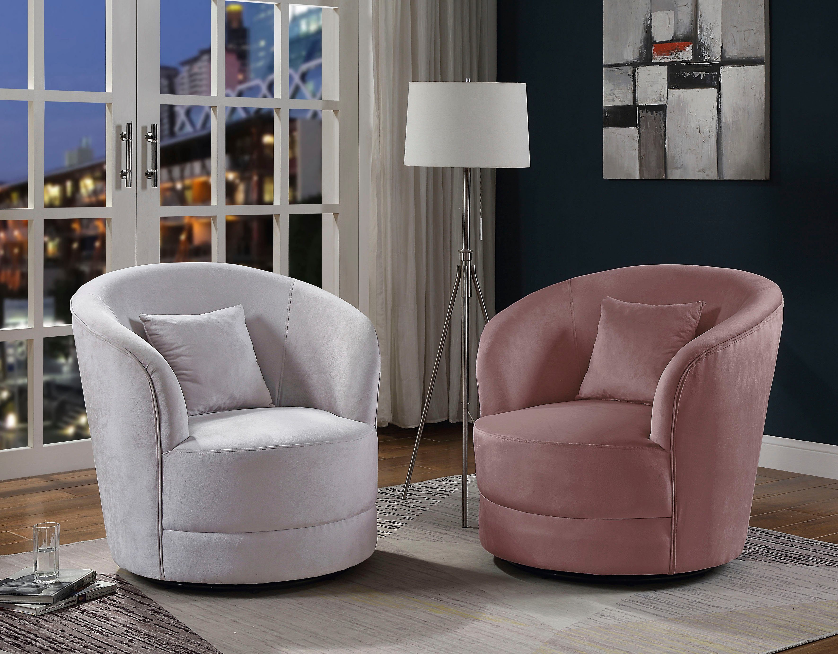 ATLANTIC home collection Draaibare fauteuil Colin 360° vrij draaiend, in fluwelen hoes, incl. sierkussen