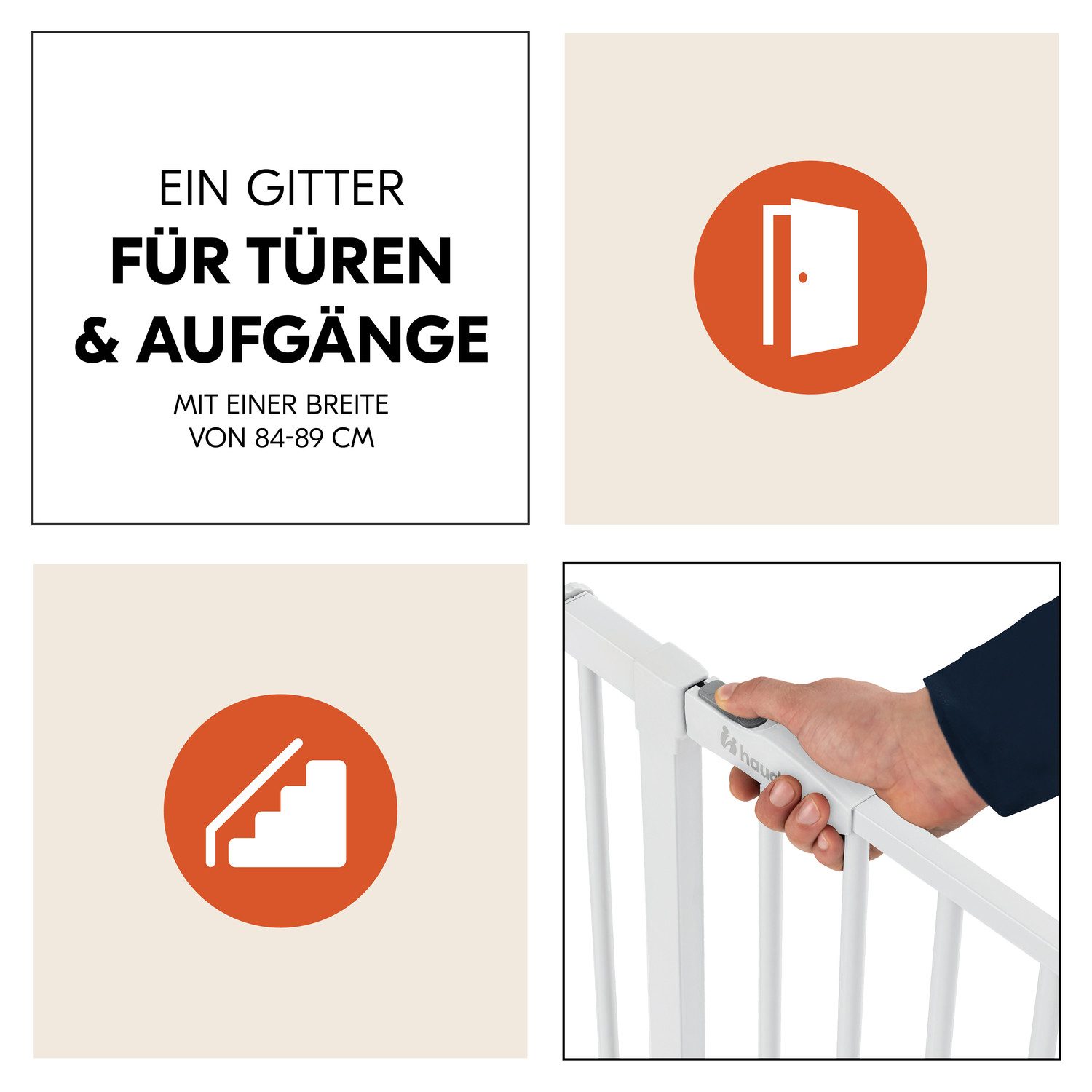 Hauck Traphek Clear Step set 2 inclusief verlenging 9 cm, wit ook als traphekje te gebruiken, 84-89 cm, vlakke doorgang
